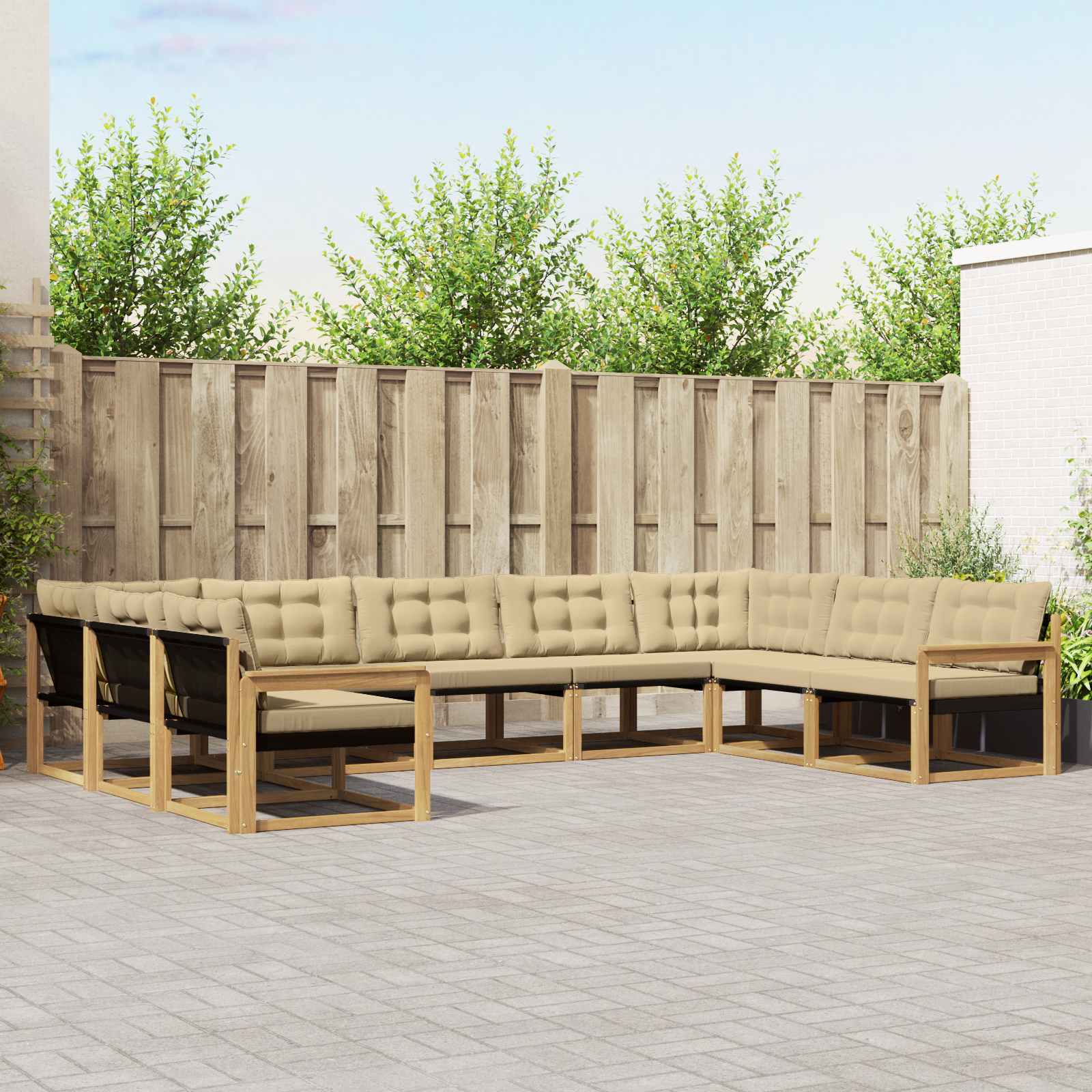 vidaXL Set de canapele de exterior cu pernă 9 pcs Alb și Bej