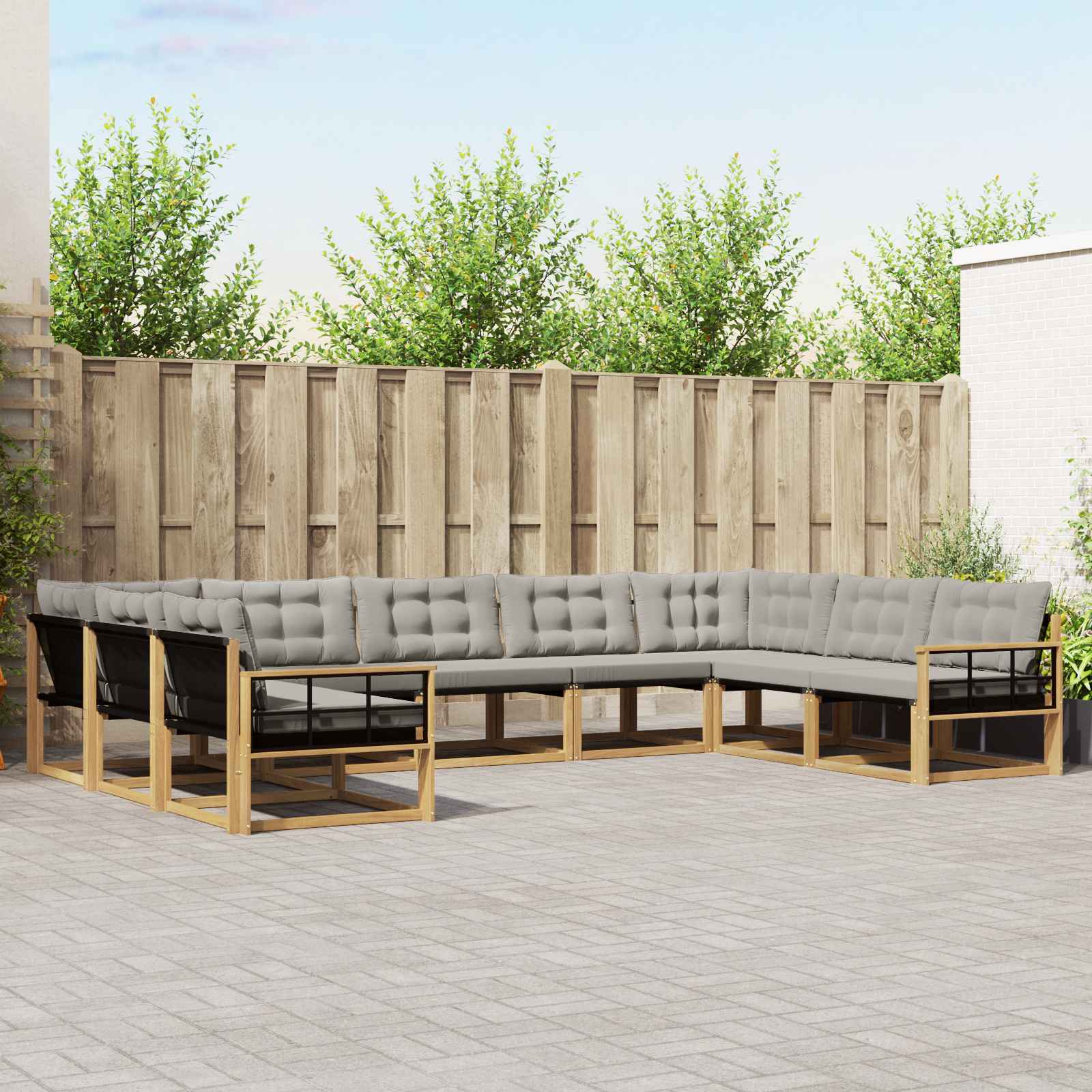 vidaXL Set de canapele de exterior cu pernă 9 pcs Alb și gri deschis