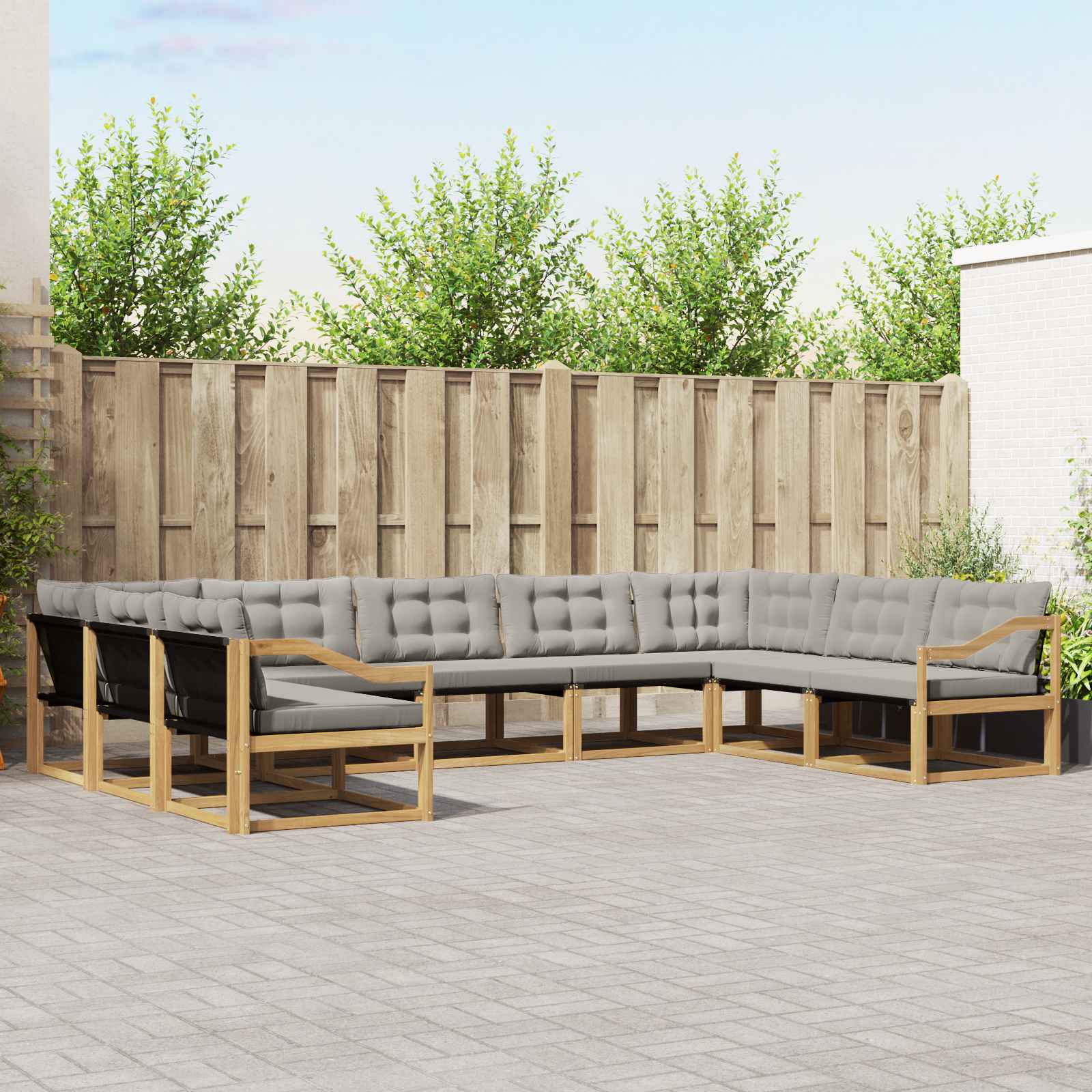 vidaXL Set de canapele de exterior cu pernă 9 pcs Alb și gri deschis