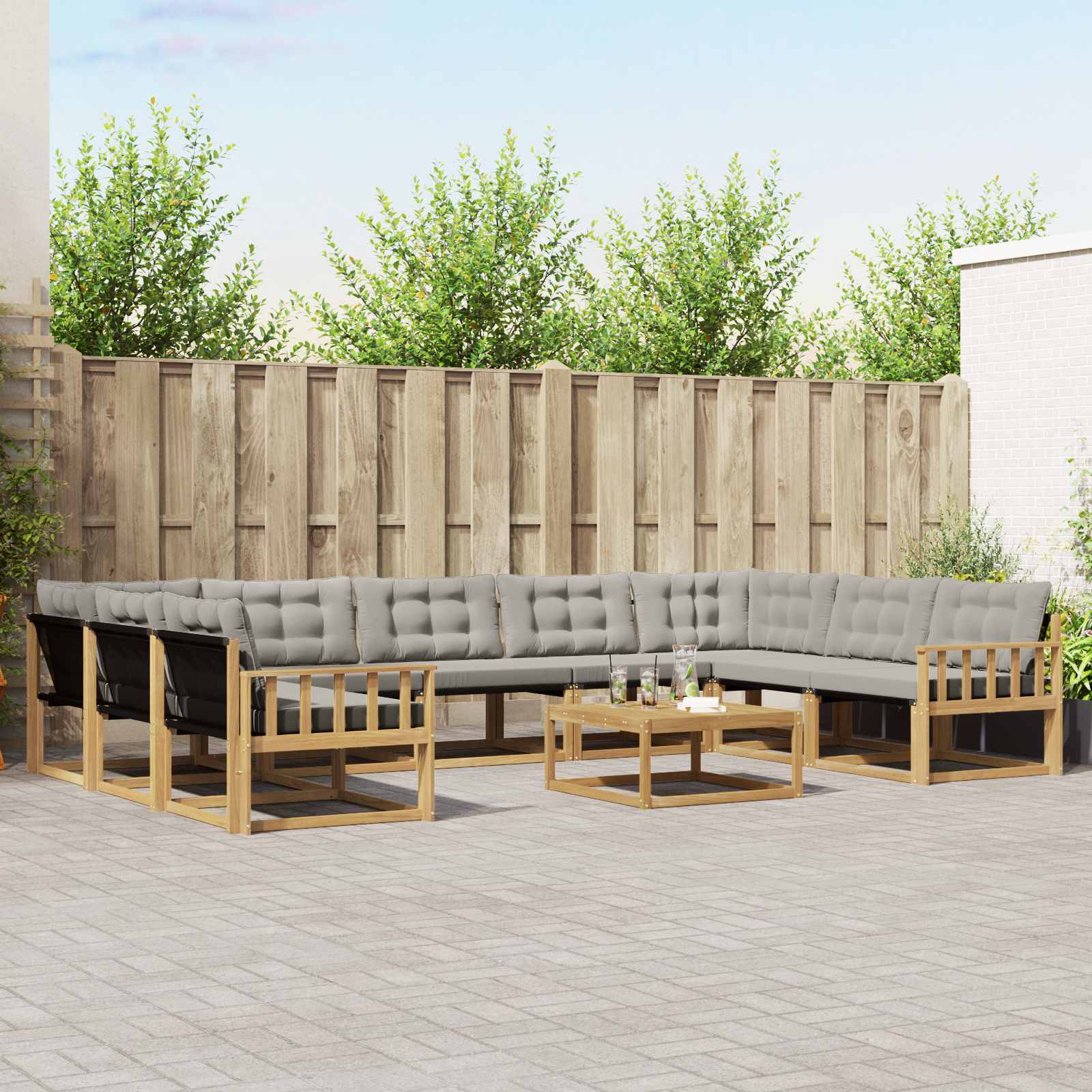 vidaXL Set de canapele de exterior cu pernă 10 pcs Alb și gri deschis