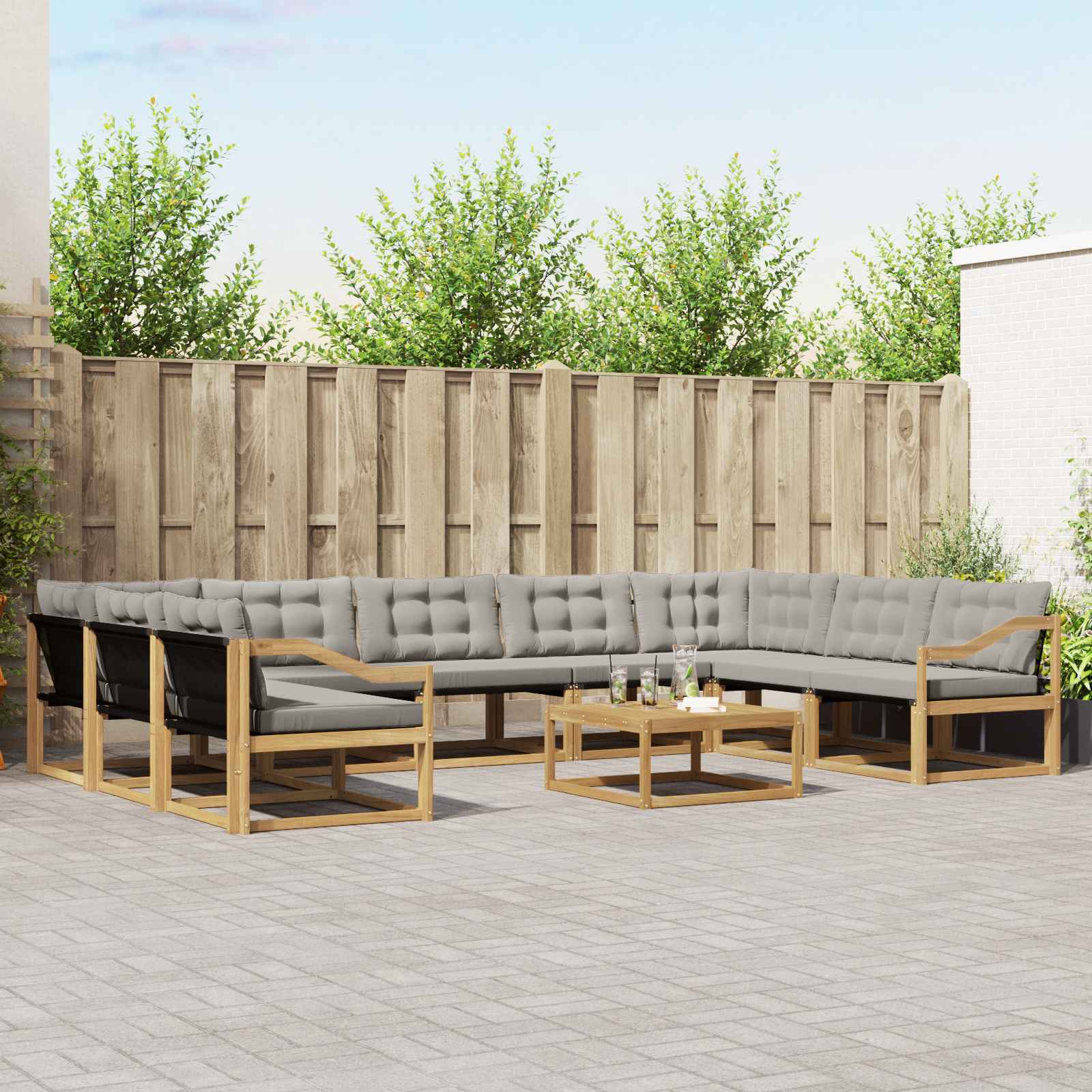 vidaXL Set de canapele de exterior cu pernă 10 pcs Alb și gri deschis
