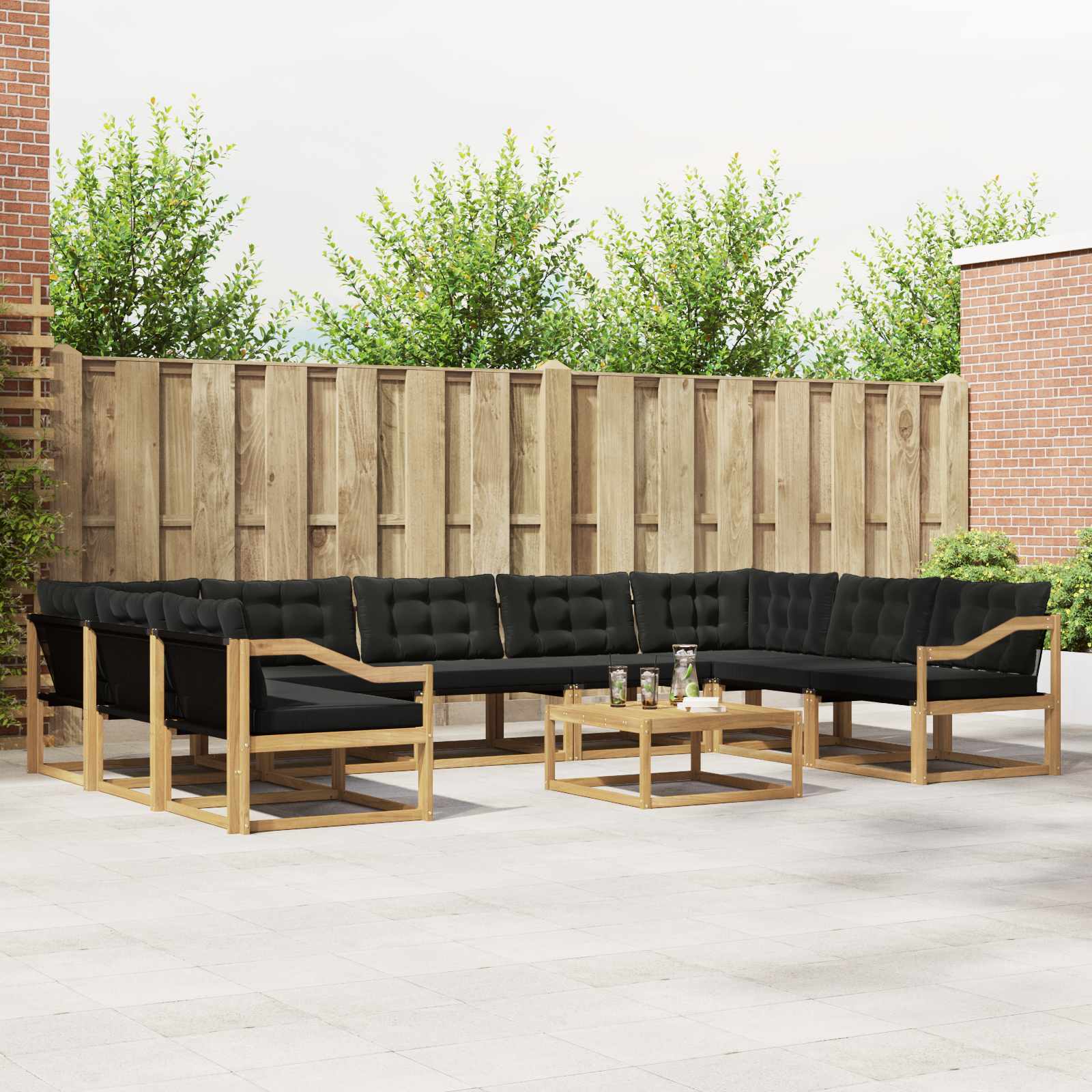 vidaXL Set de canapele de exterior cu pernă 10 pcs Alb și negru