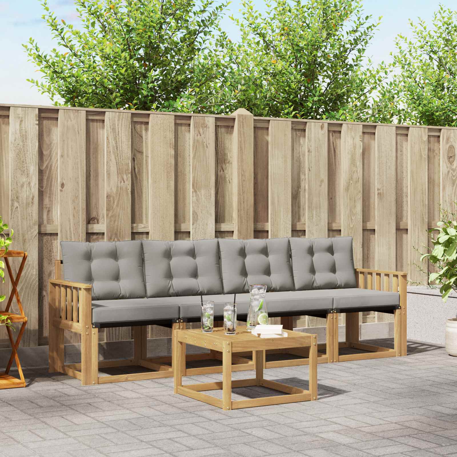 Buiten bankenset 5 pcs Massief Acaciahout en Textilene image 1