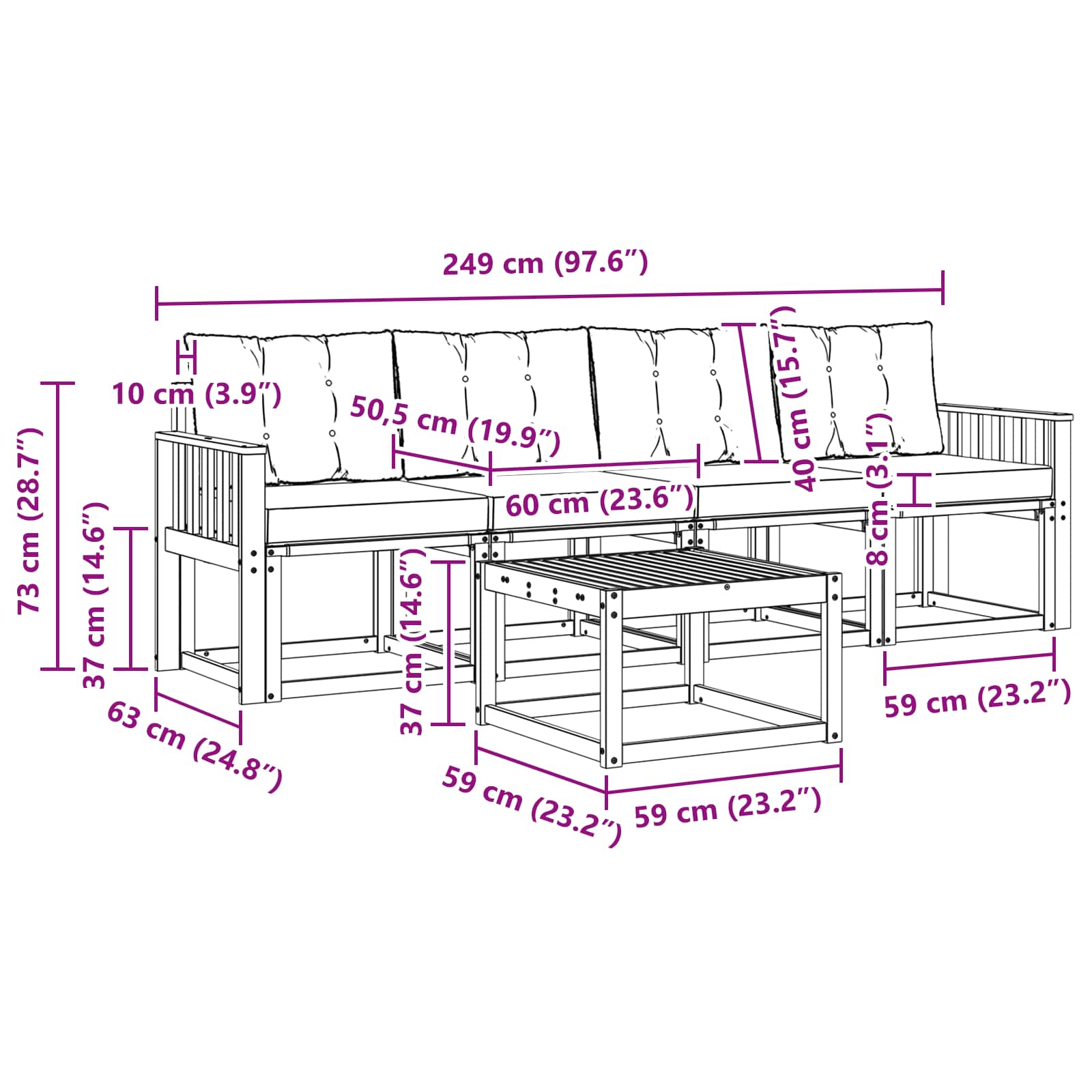 Buiten bankenset 5 pcs Massief Acaciahout en Textilene image 7