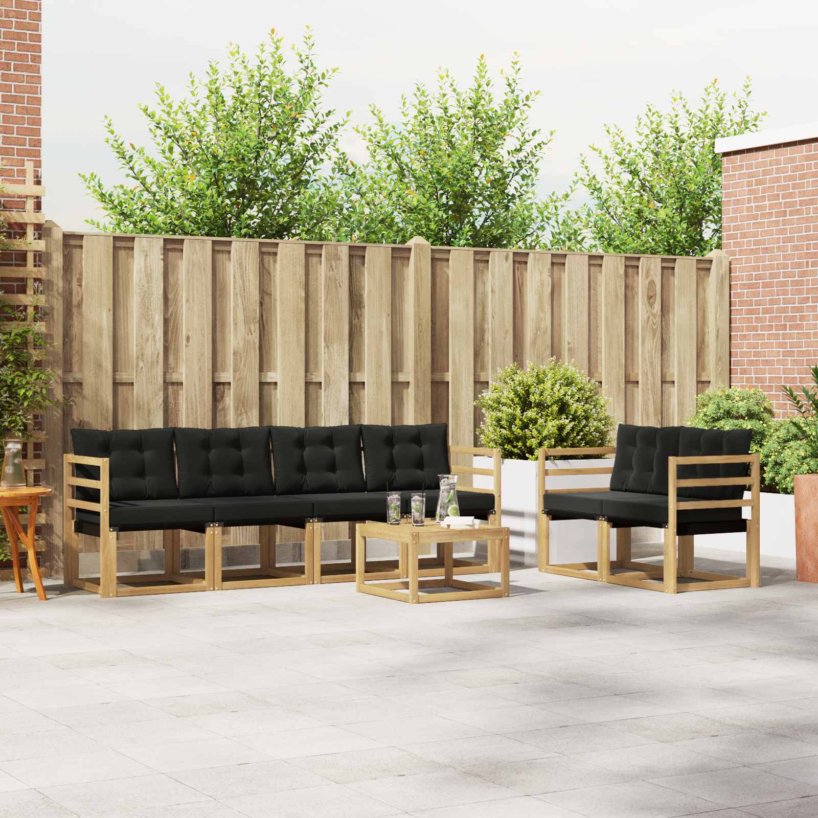 Buiten bankenset 7 pcs Massief Acaciahout en Textilene image 1