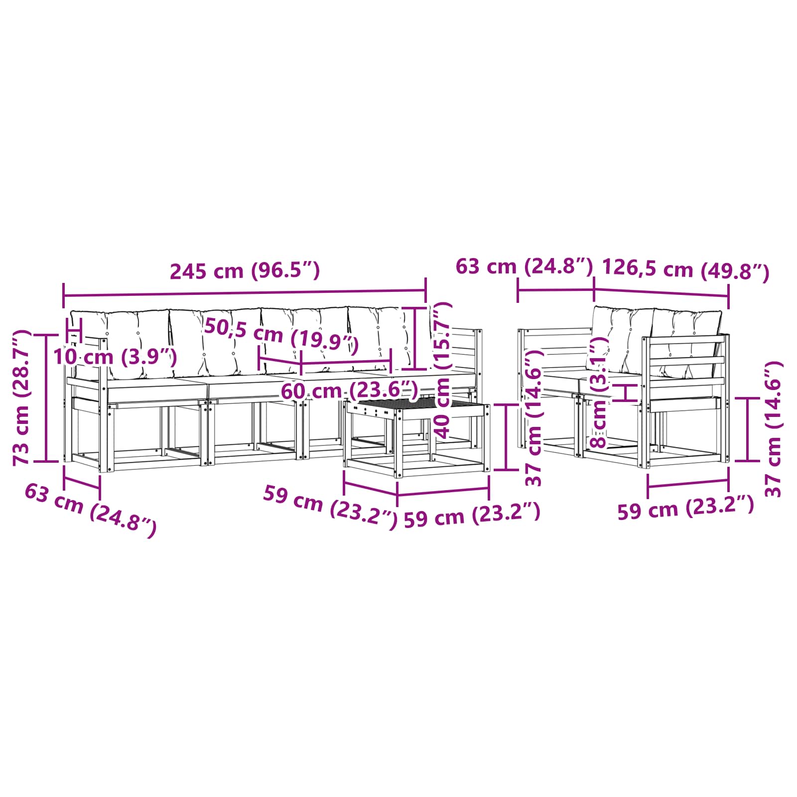 Buiten bankenset 7 pcs Massief Acaciahout en Textilene image 8