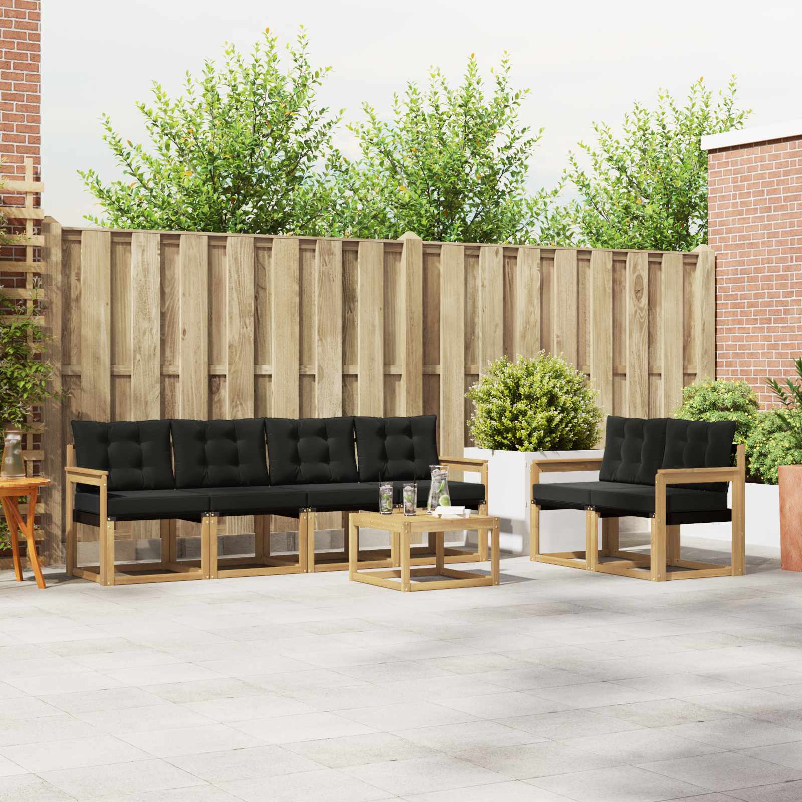 Buiten bankenset 7 pcs Massief Acaciahout en Textilene image 1