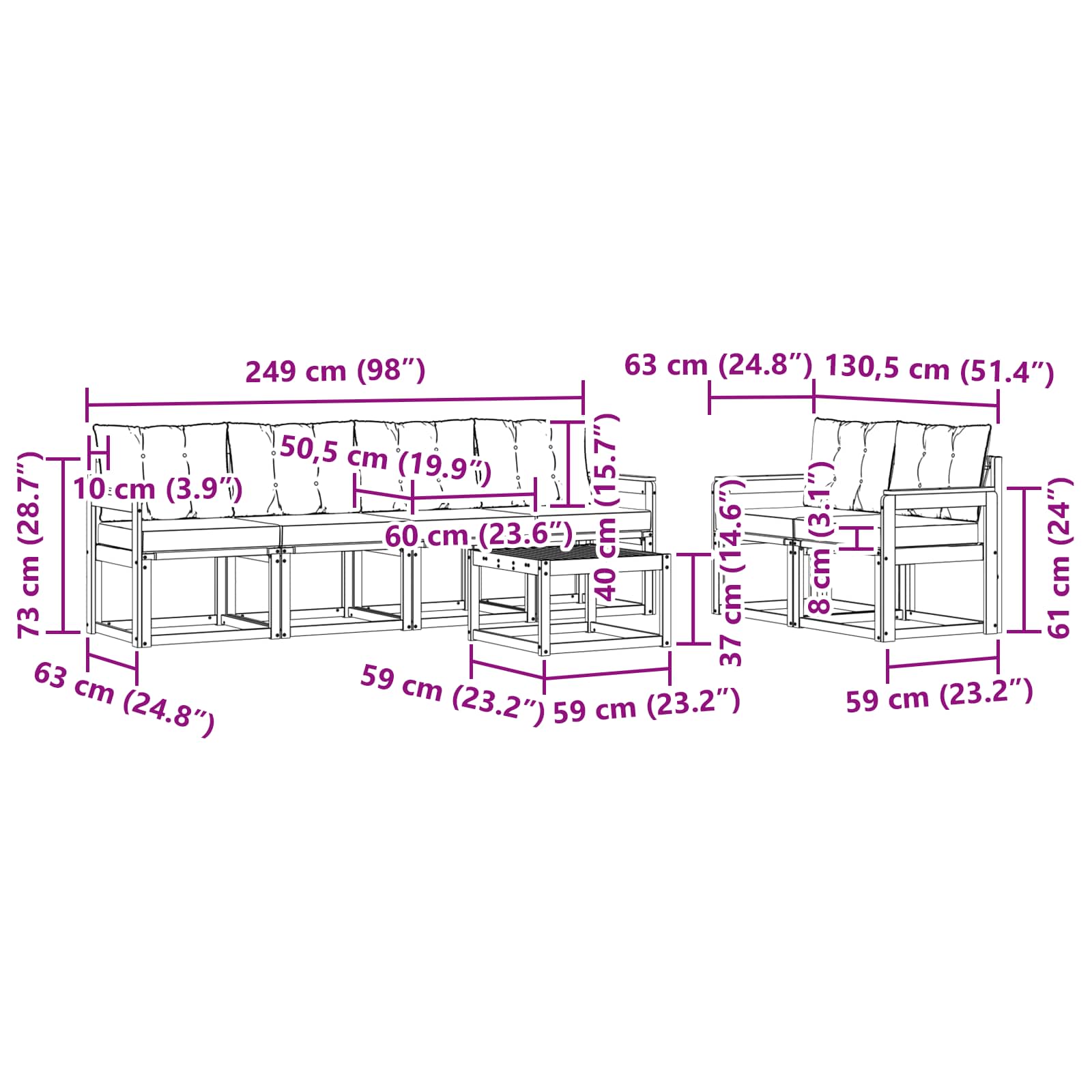 Buiten bankenset 7 pcs Massief Acaciahout en Textilene image 8