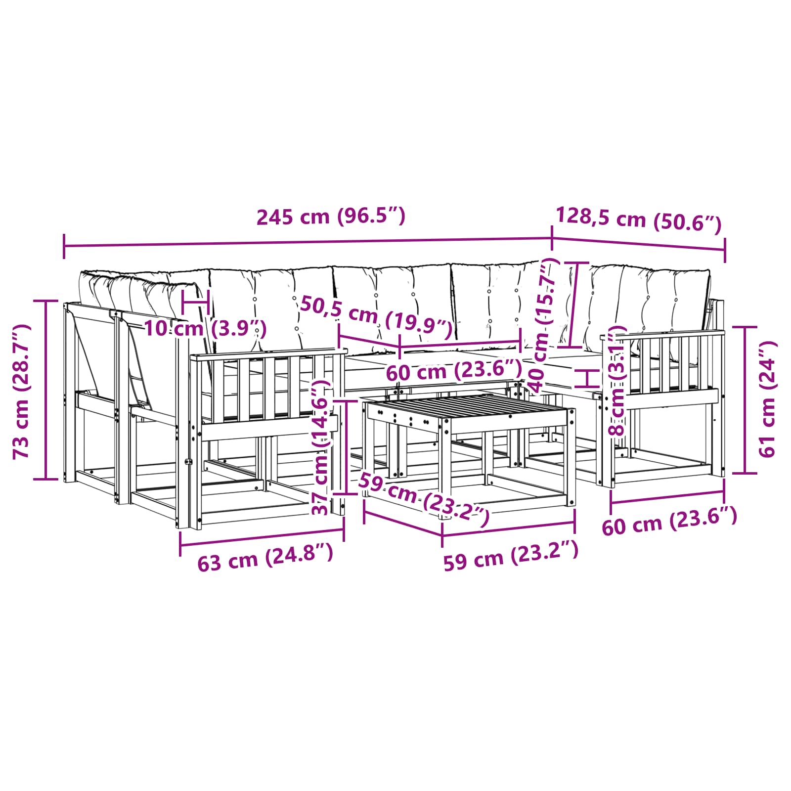 Buiten bankenset 7 pcs Massief Acaciahout en Textilene image 9