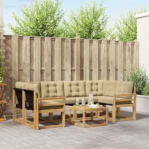 Zunanja garnitura za sedenje z blazino 7 pcs Bela in bež