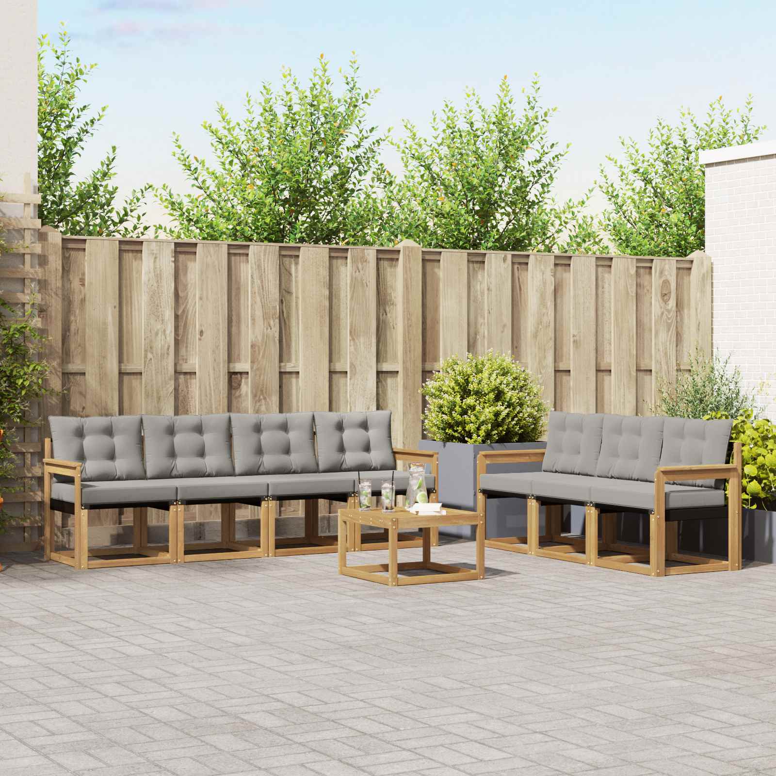 vidaXL Set de canapele de exterior cu pernă 8 pcs Alb și gri deschis