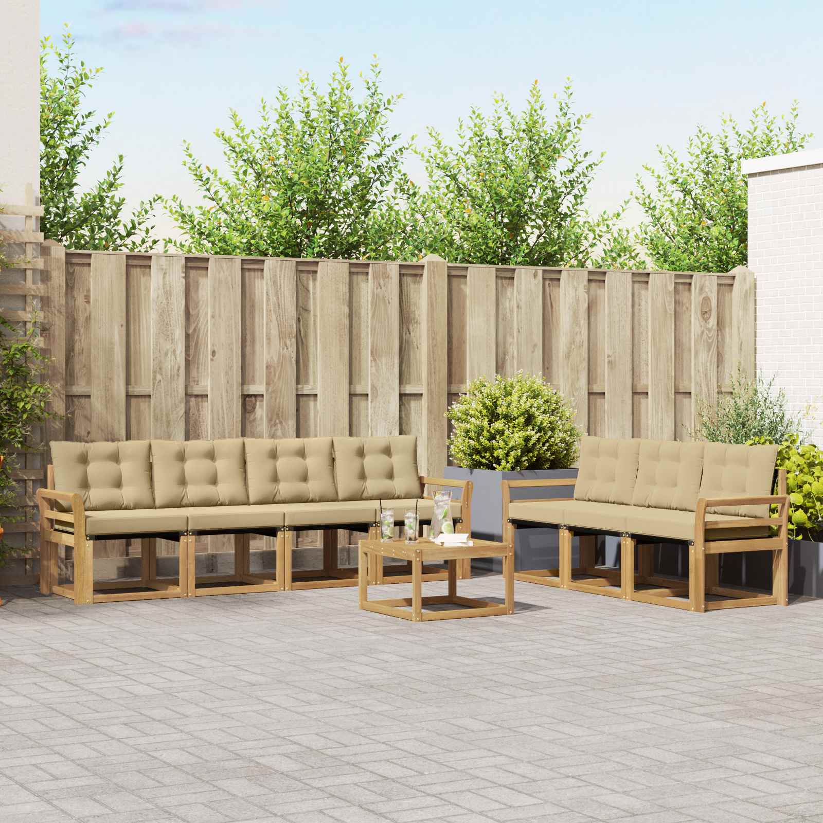 vidaXL Set de canapele de exterior cu pernă 8 pcs Alb și Bej