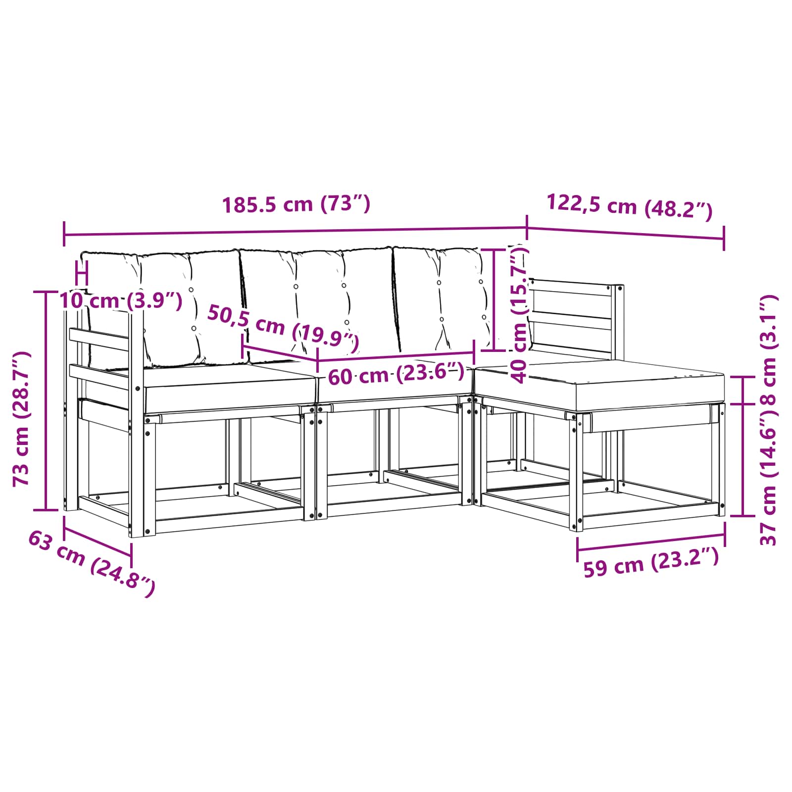 Zunanja garnitura za sedenje 4 pcs Bela in svetlo siva - slika 8