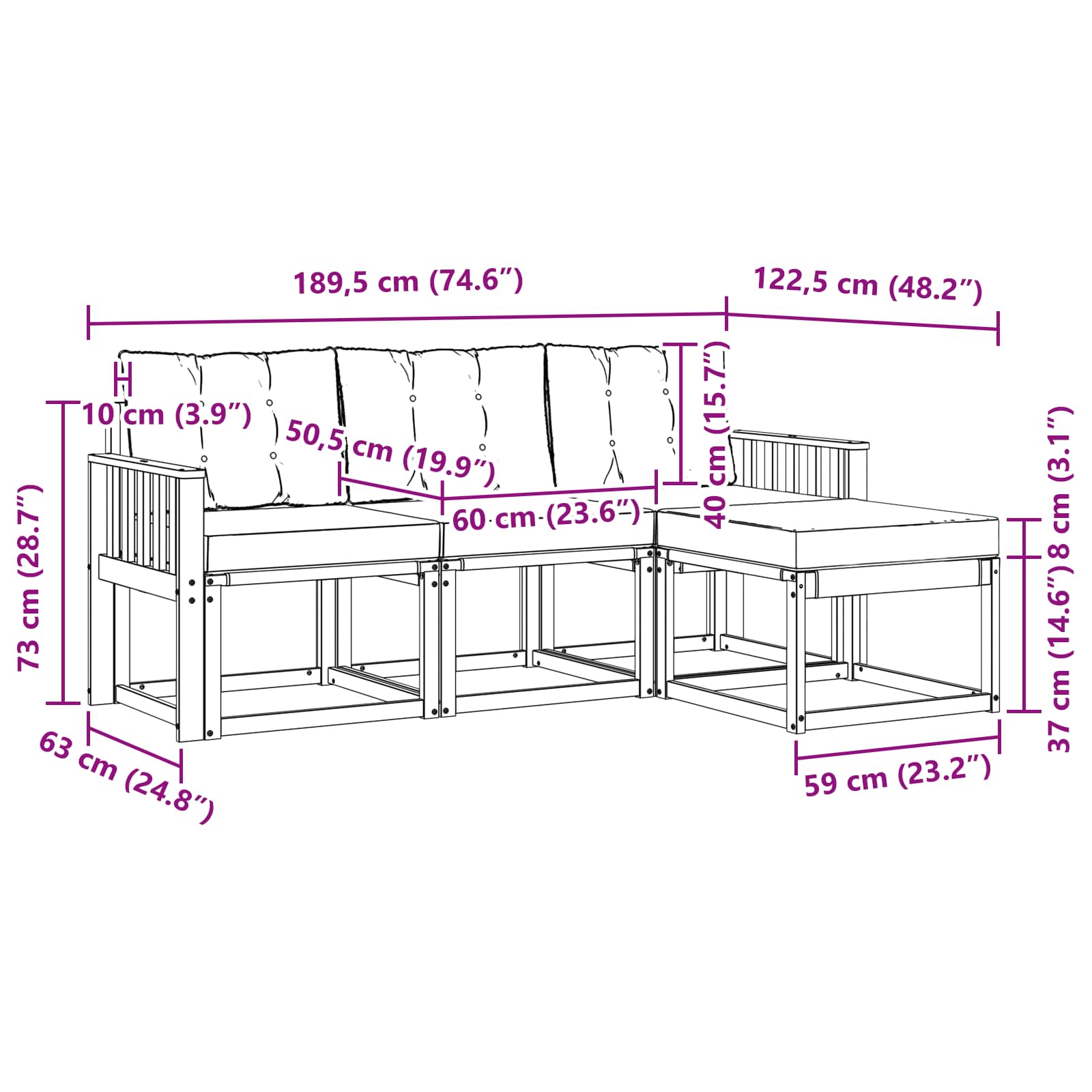 Zunanja garnitura za sedenje 4 pcs Bela in svetlo siva - slika 8