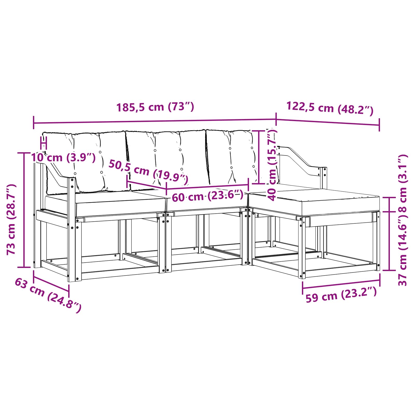 Zunanja garnitura za sedenje 4 pcs Bela in svetlo siva - slika 8