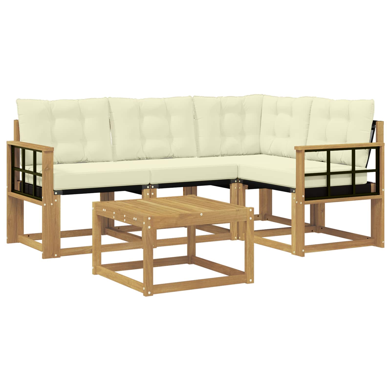 VidaXL Buiten Bank Set Met Kussen 5 Pcs Wit En Crèmekleurig