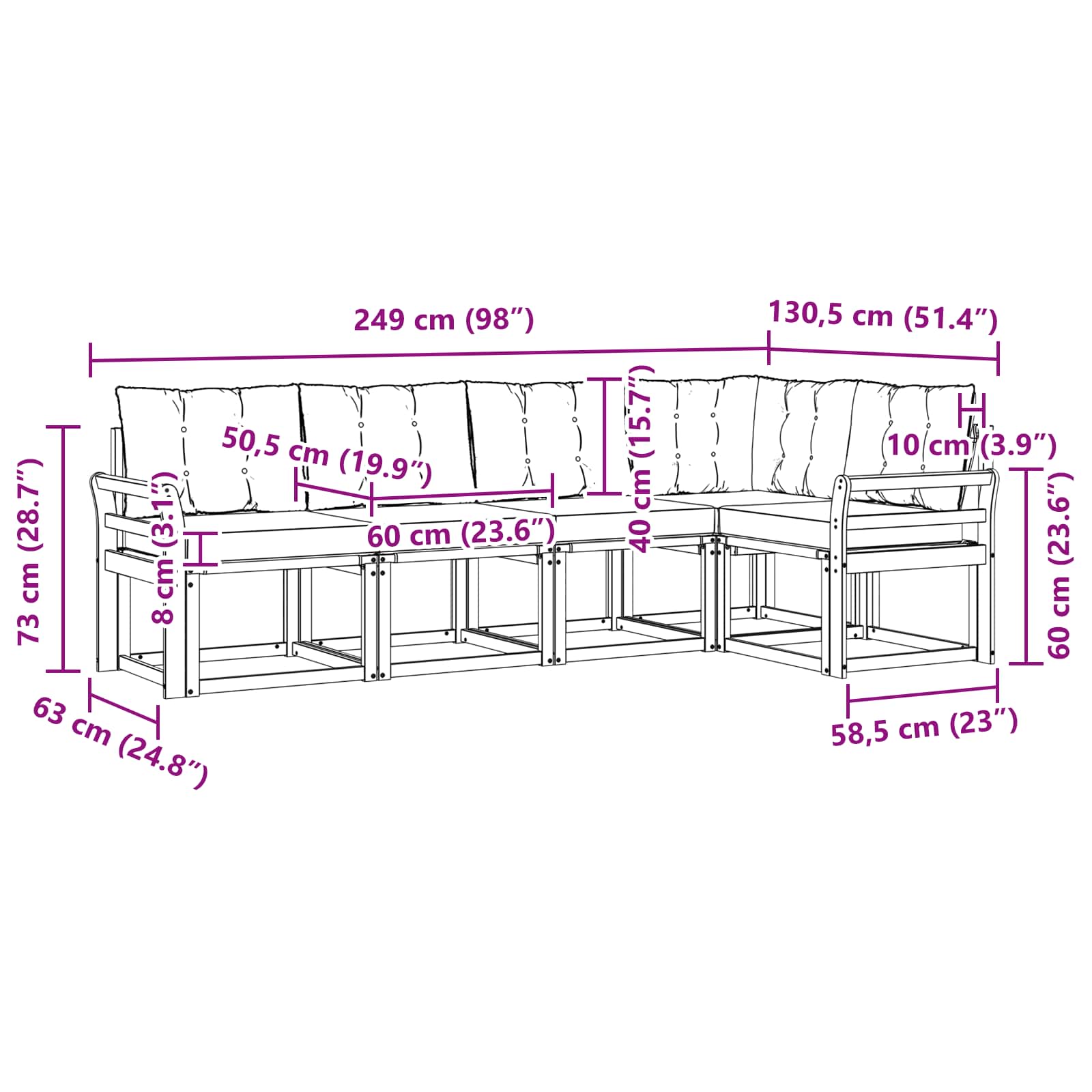Buiten bankenset 5 pcs Massief Acaciahout en Textilene image 9