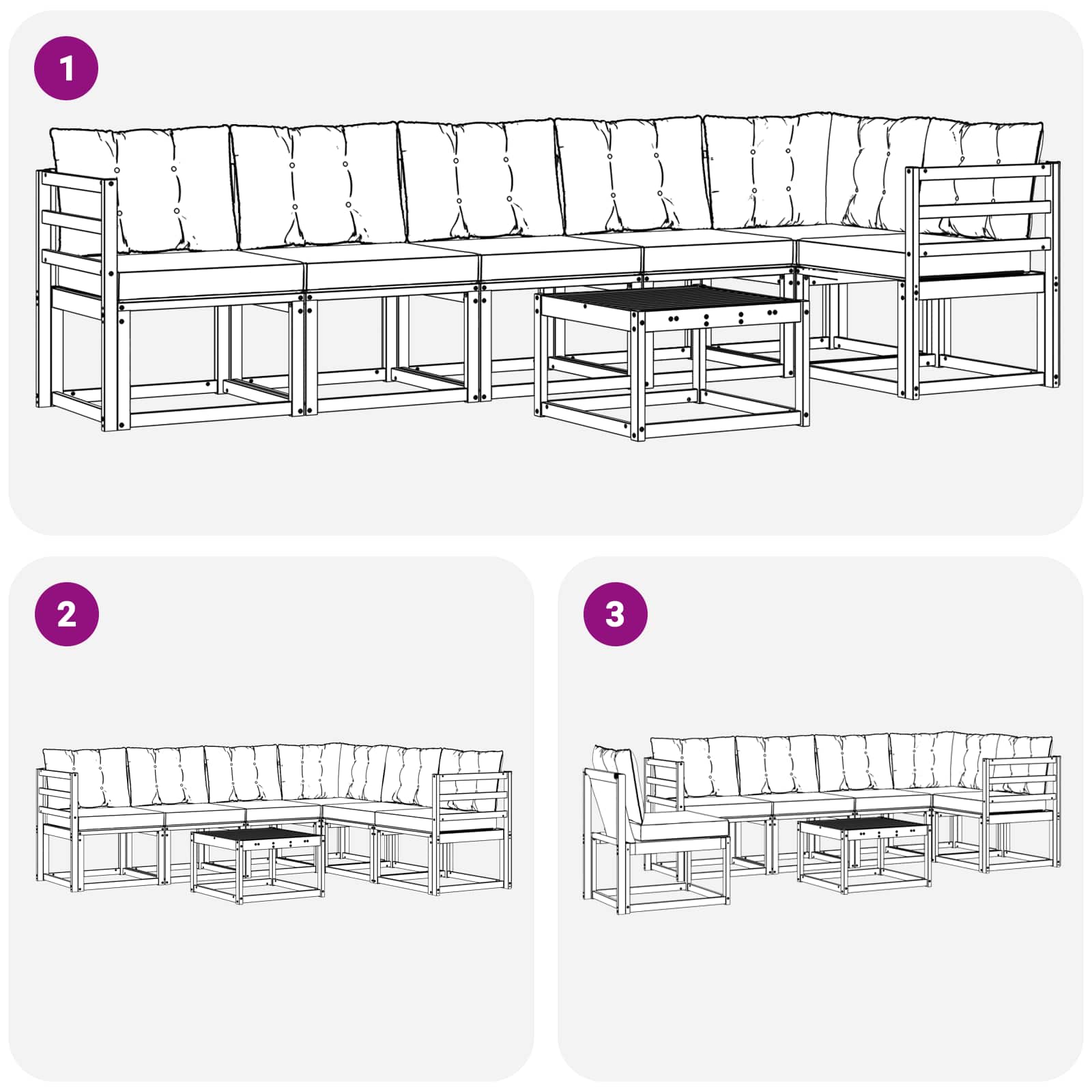 Zunanja garnitura za sedenje 7 pcs Bela in svetlo siva - slika 8