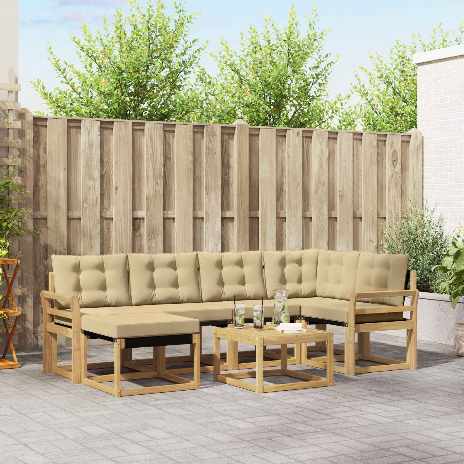 vidaXL Set de canapele de exterior cu pernă 7 pcs Alb și Bej