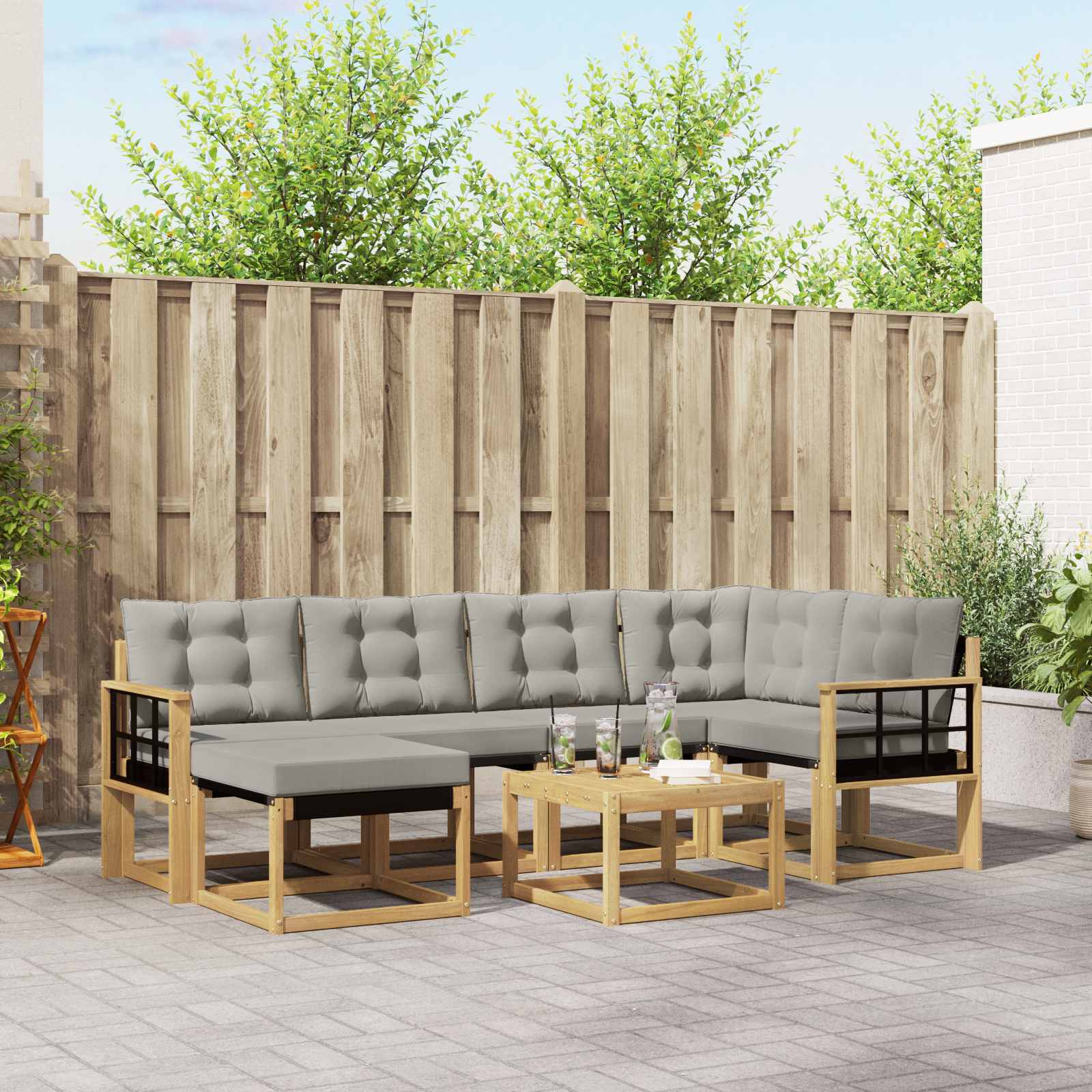 vidaXL Set de canapele de exterior cu pernă 7 pcs Alb și gri deschis