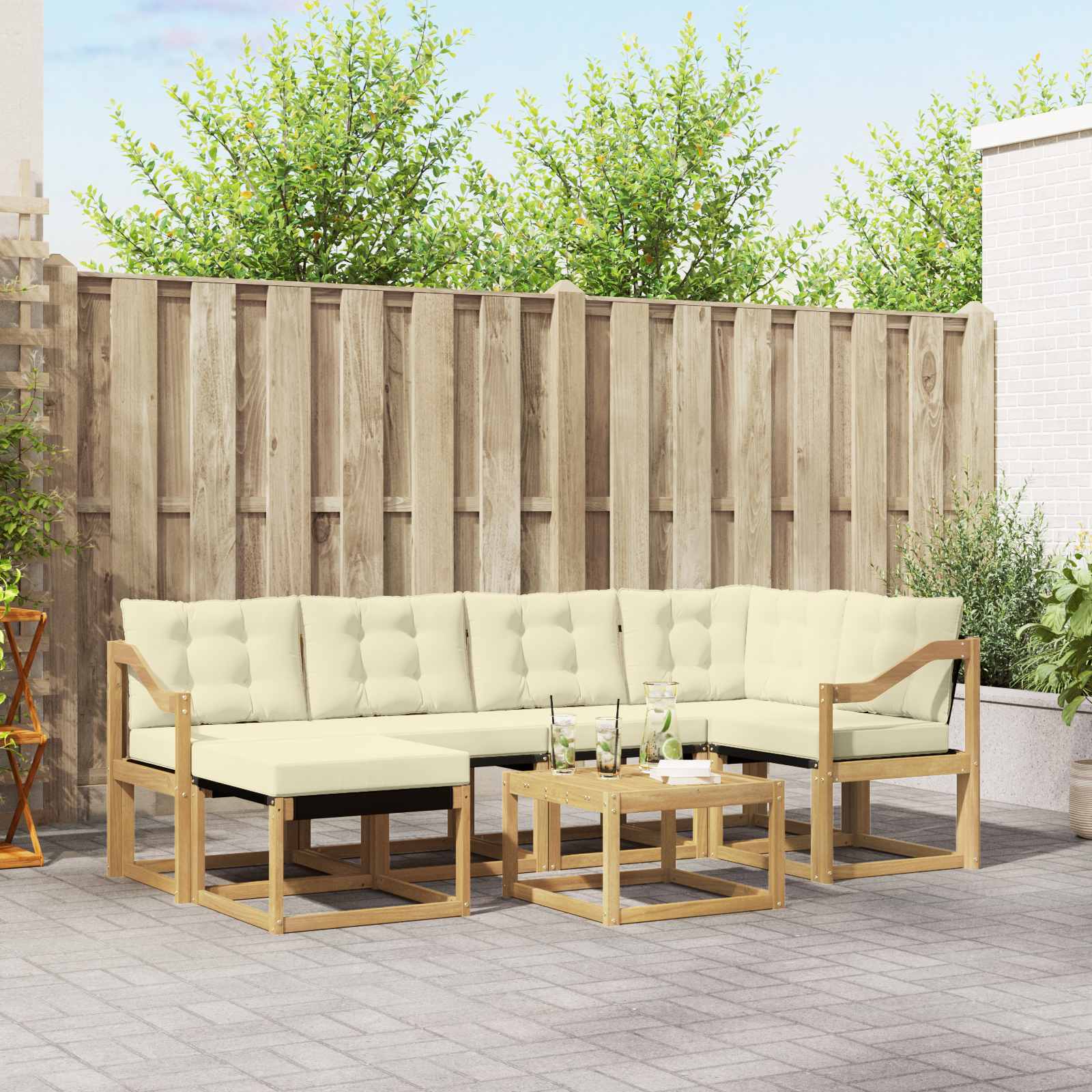 vidaXL Set de canapele de exterior cu pernă 7 pcs Alb și crem