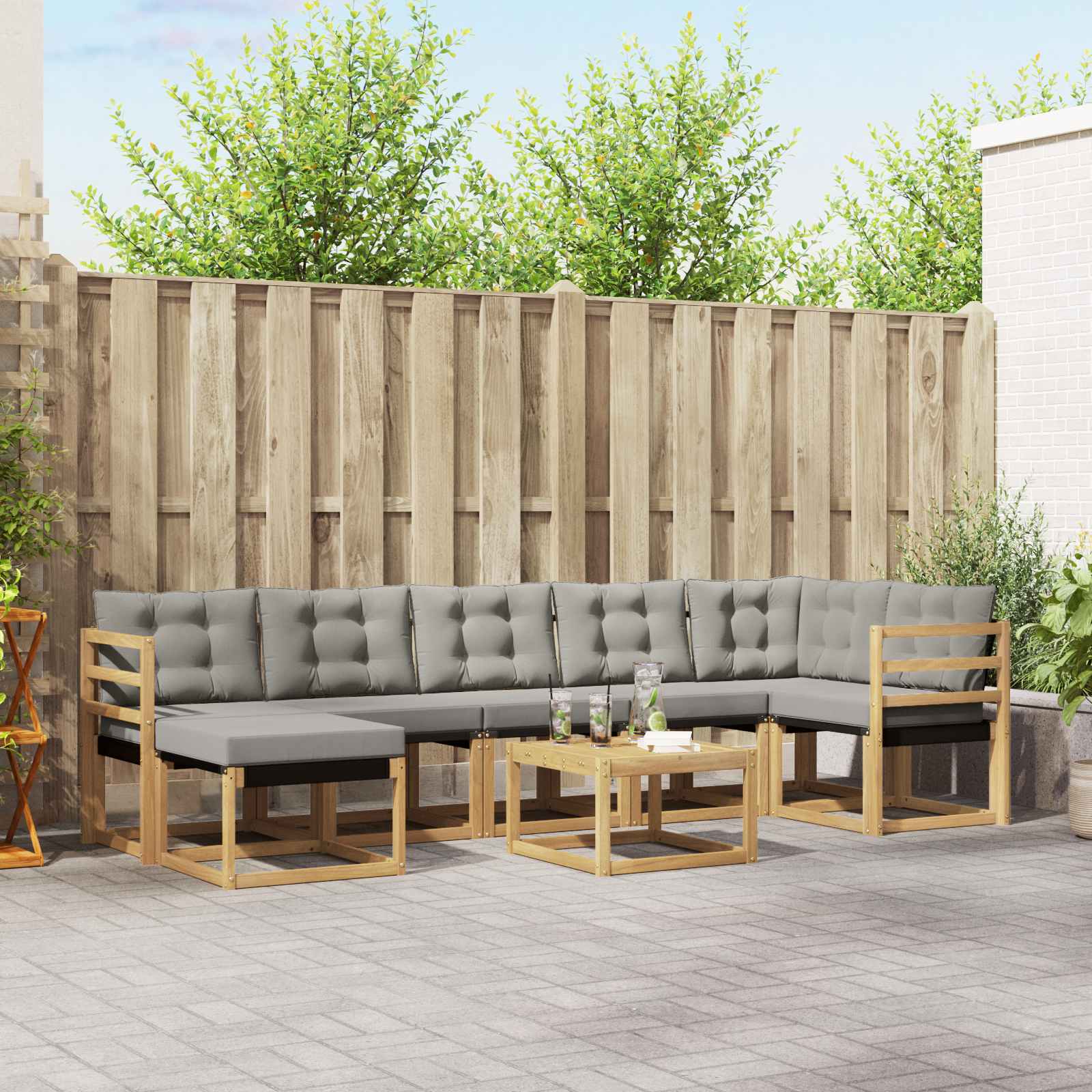 vidaXL Set de canapele de exterior cu pernă 8 pcs Alb și gri deschis