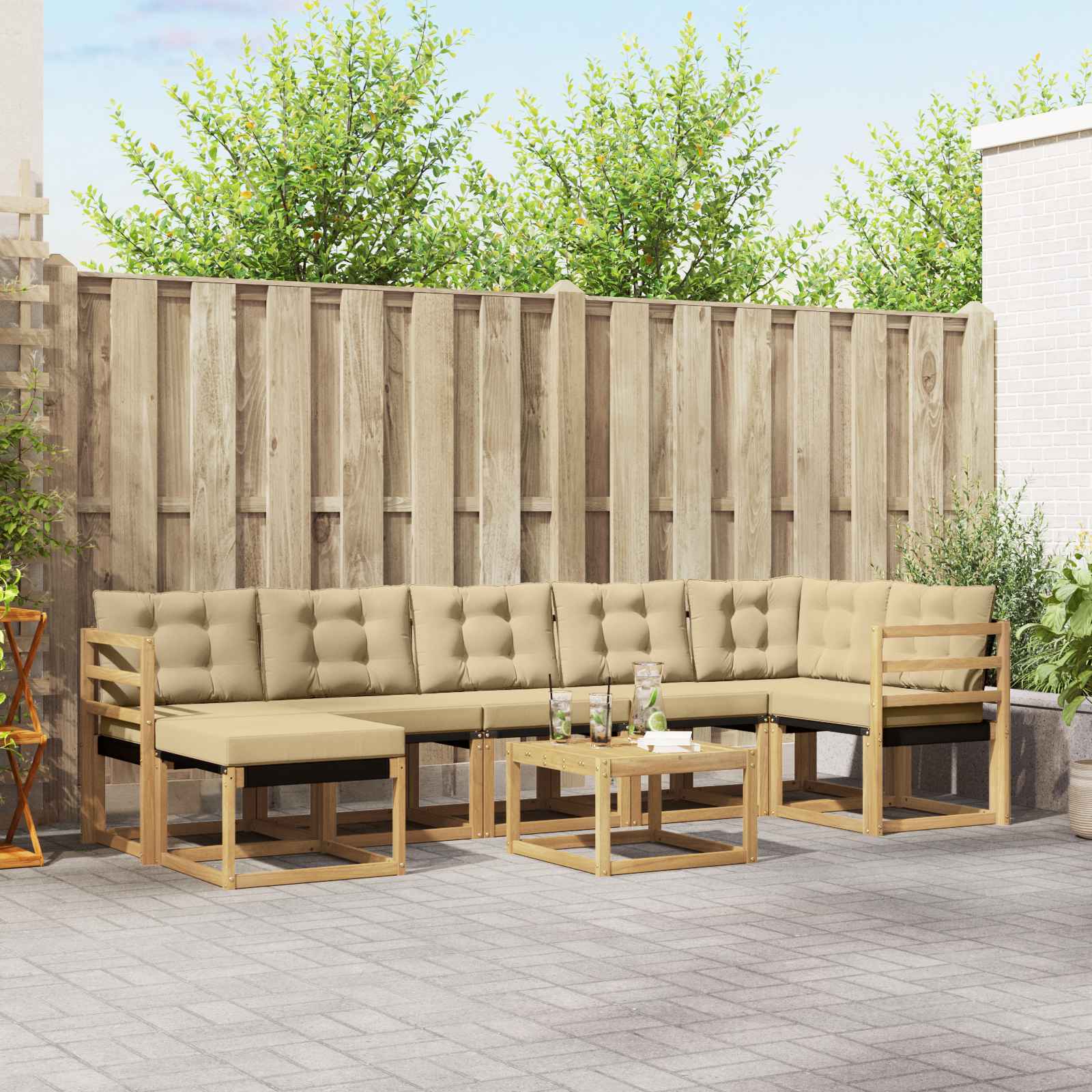 vidaXL Set de canapele de exterior cu pernă 8 pcs Alb și Bej