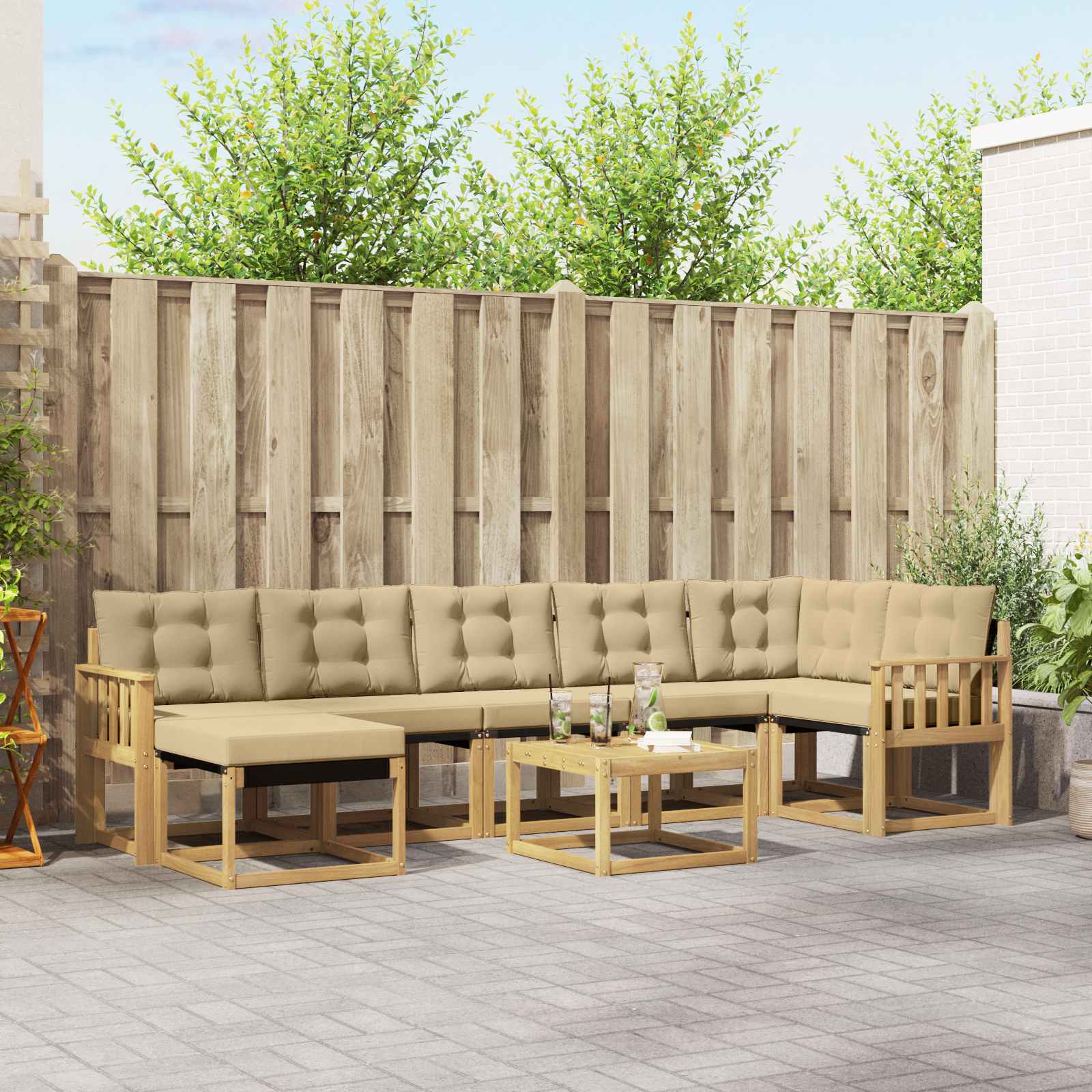 vidaXL Set de canapele de exterior cu pernă 8 pcs Alb și Bej