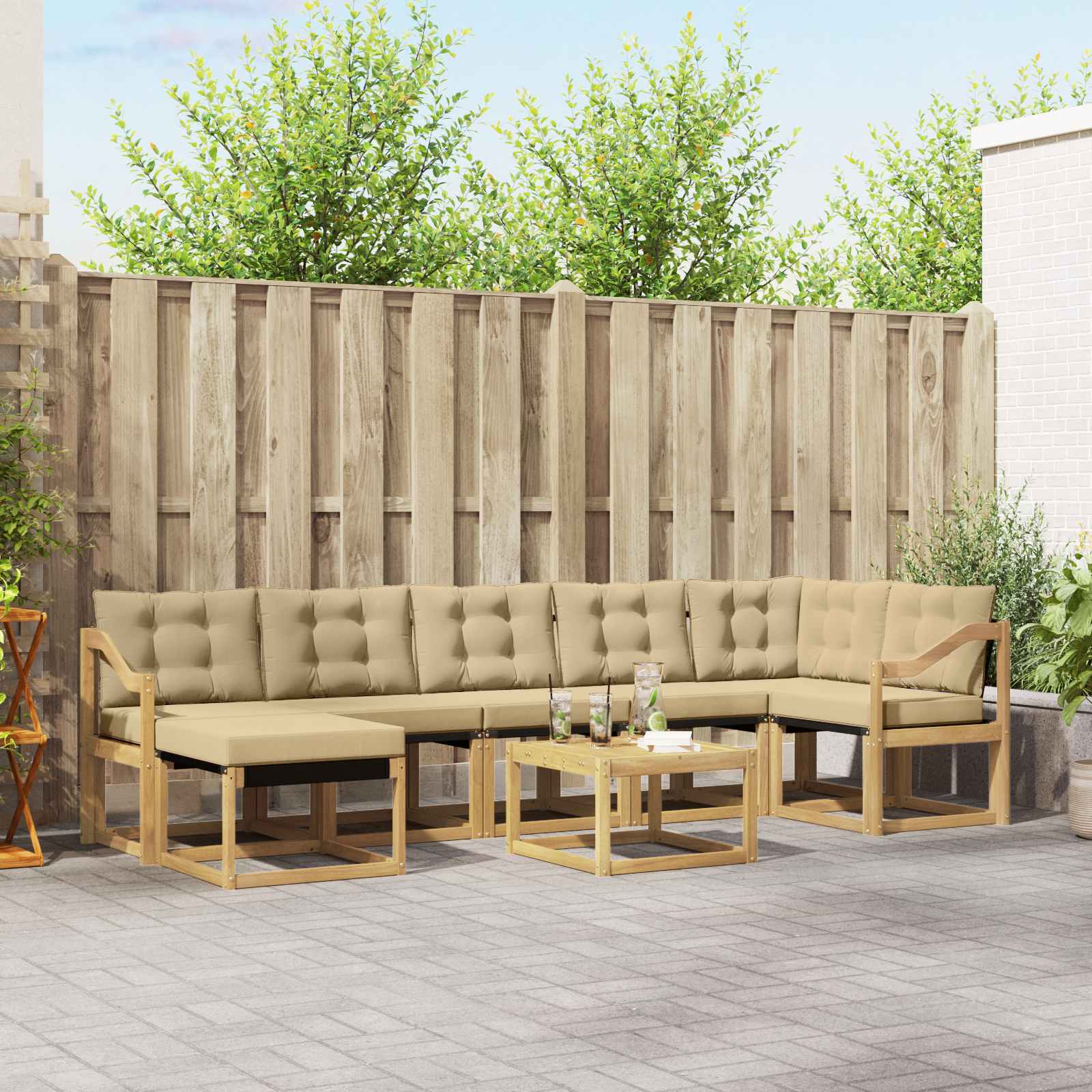 vidaXL Set de canapele de exterior cu pernă 8 pcs Alb și Bej