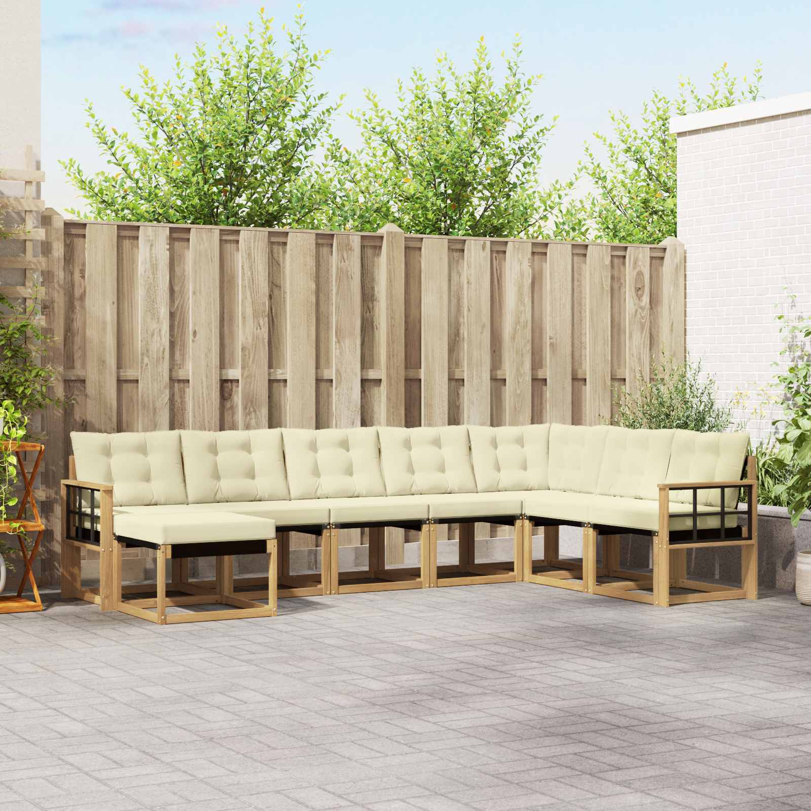 vidaXL Set de canapele de exterior cu pernă 8 pcs Alb și crem