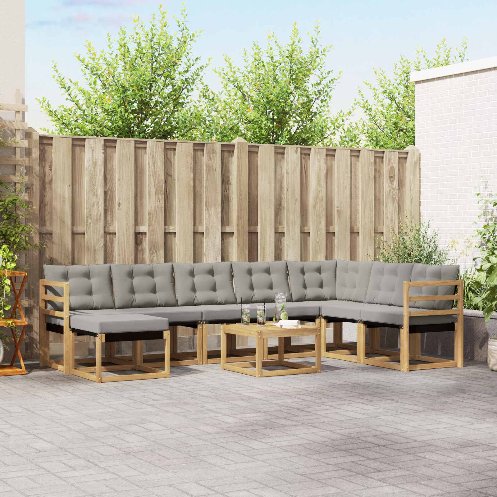 vidaXL Set de canapele de exterior cu pernă 9 pcs Alb și gri deschis