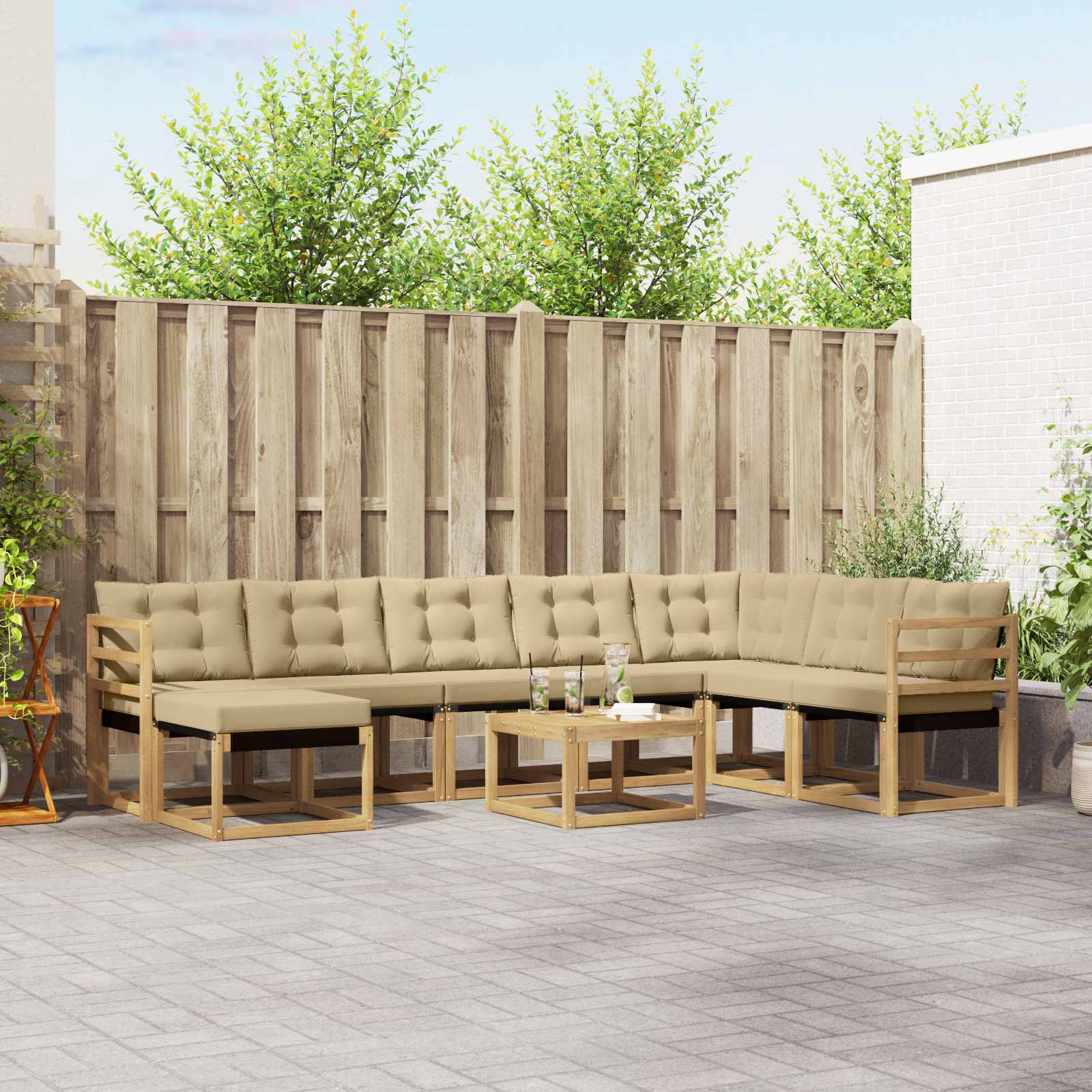 vidaXL Set de canapele de exterior cu pernă 9 pcs Alb și Bej