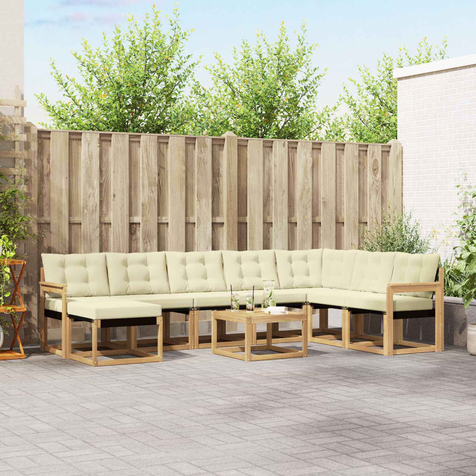 vidaXL Set de canapele de exterior cu pernă 9 pcs Alb și crem