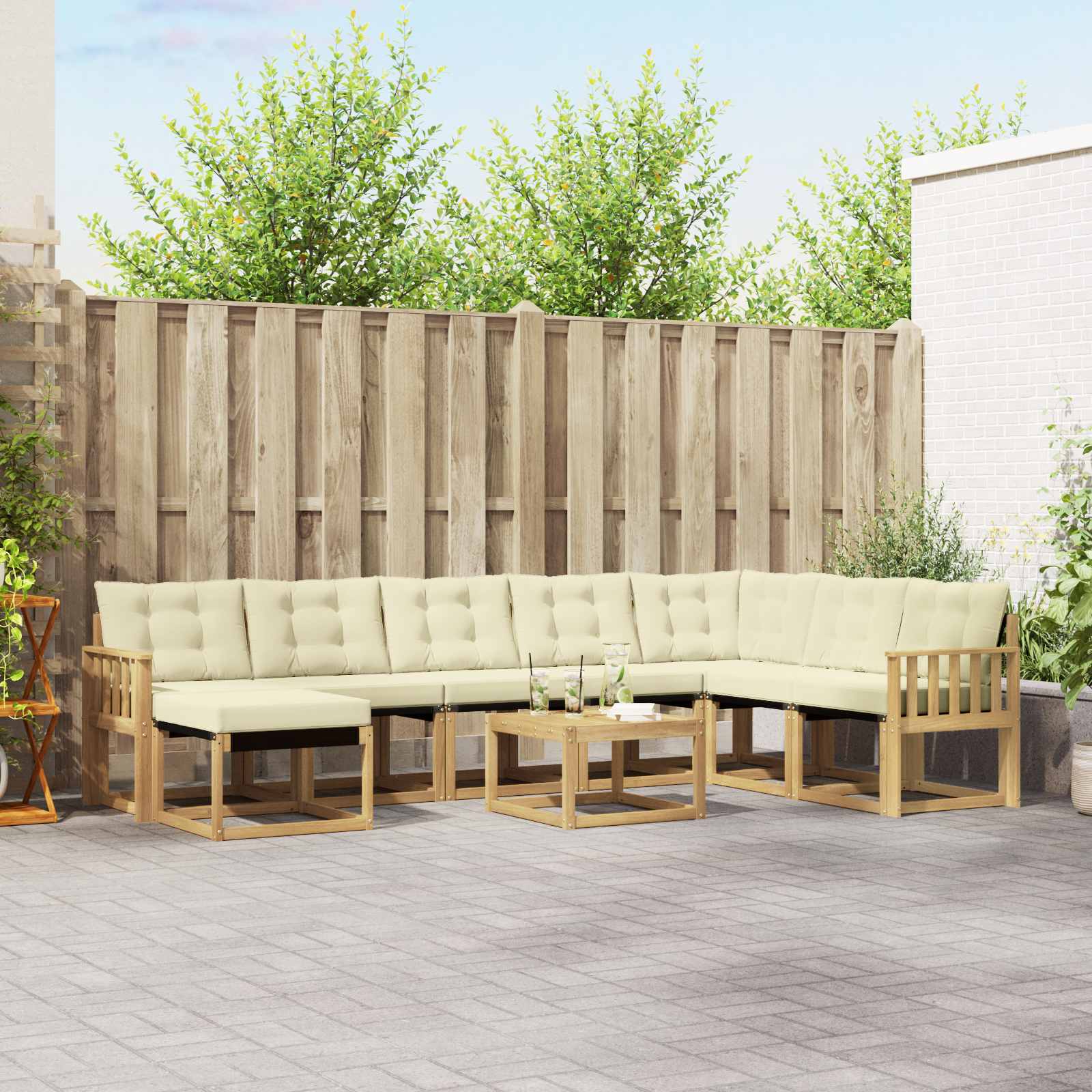 vidaXL Set de canapele de exterior cu pernă 9 pcs Alb și crem