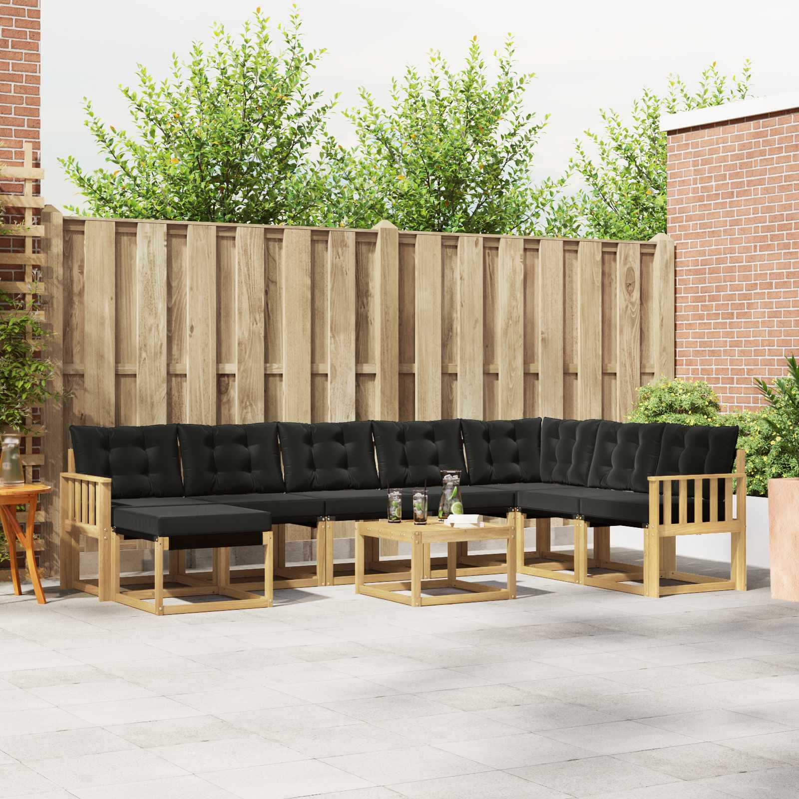 vidaXL Set de canapele de exterior cu pernă 9 pcs Alb și negru