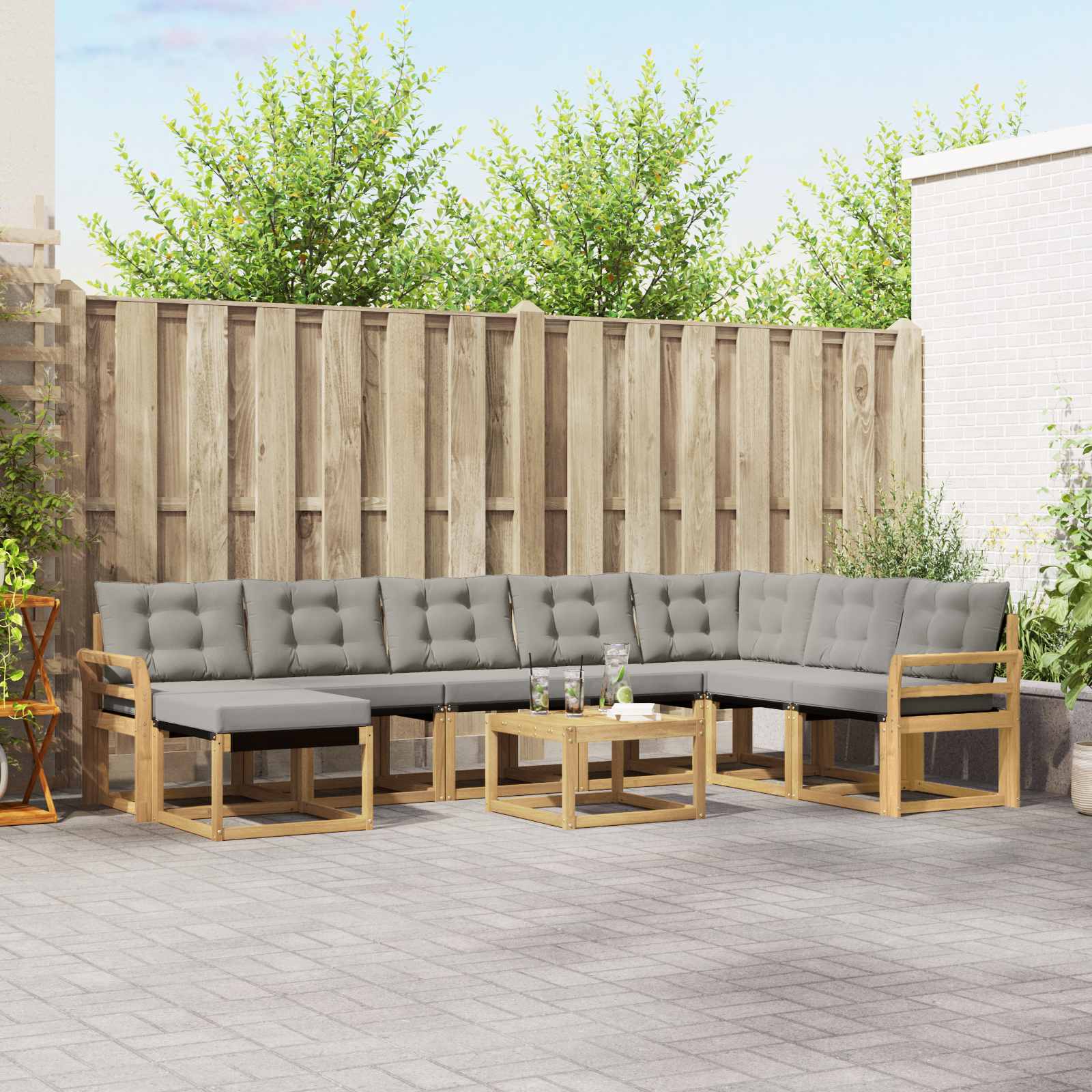 vidaXL Set de canapele de exterior cu pernă 9 pcs Alb și gri deschis
