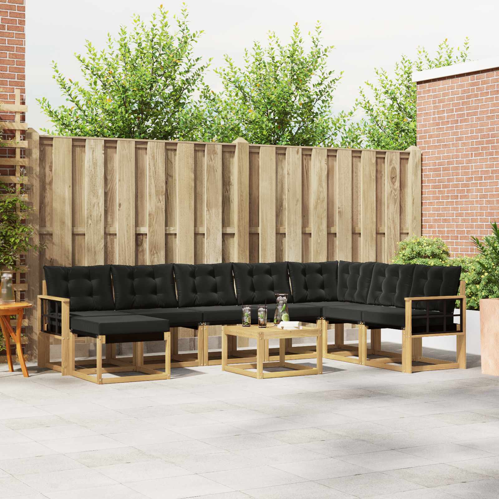 vidaXL Set de canapele de exterior cu pernă 9 pcs Alb și negru