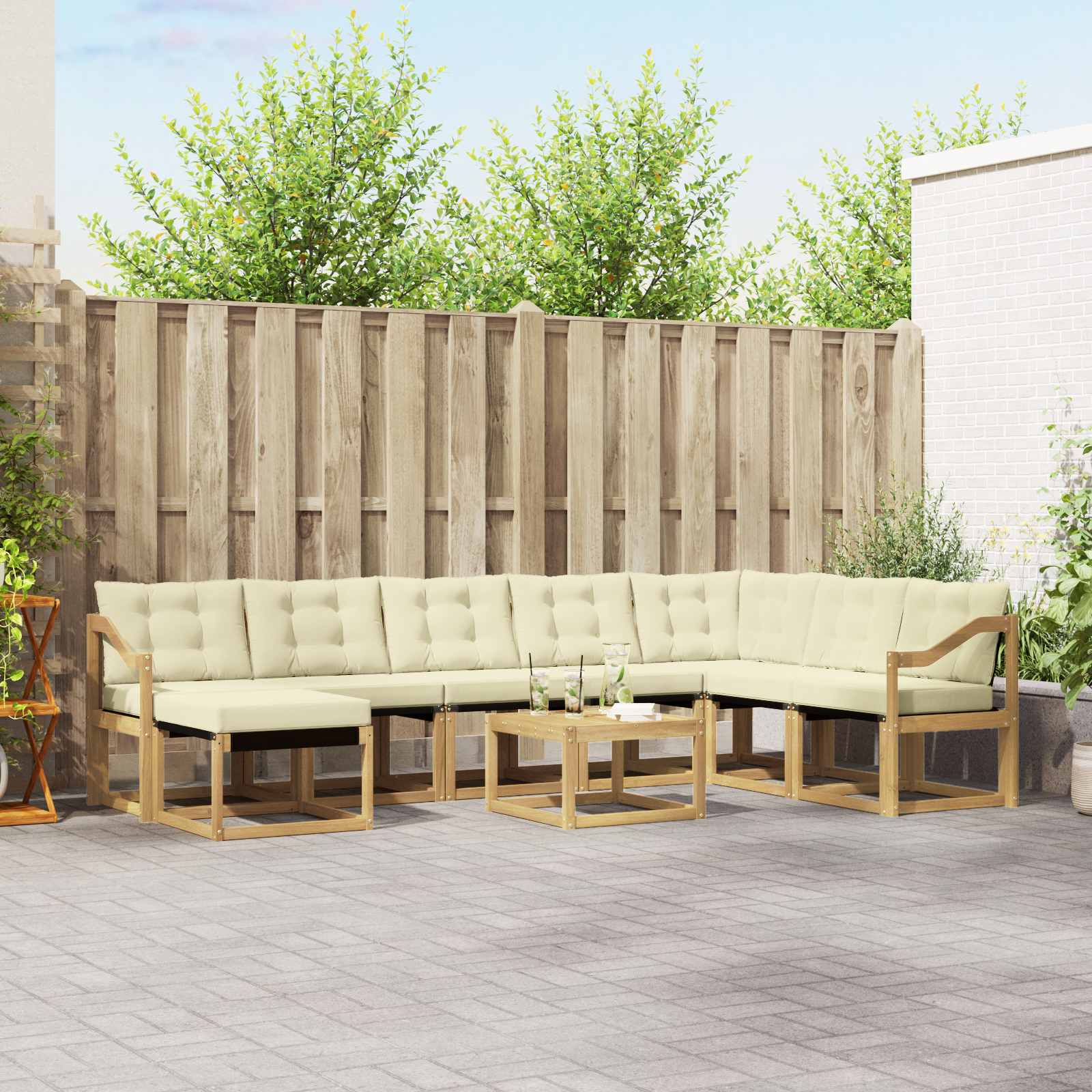 vidaXL Set de canapele de exterior cu pernă 9 pcs Alb și crem