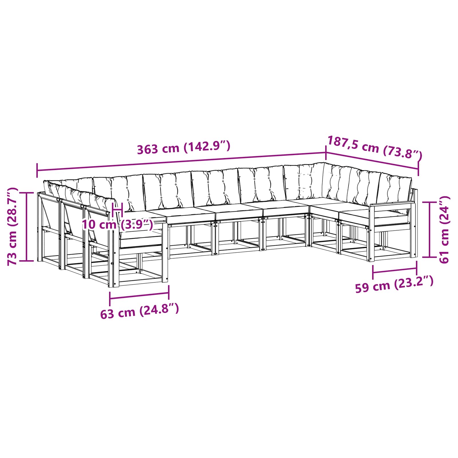 vidaXL Outdoor-Sofagarnitur 10 stk. 10-Sitzer Weiß und Hellgrau – Bild 12