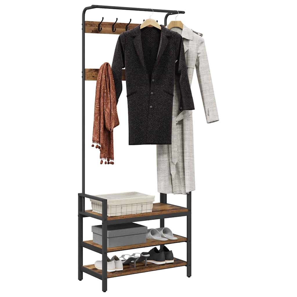 vidaXL Kapstok met plank Oud hout 75 x 34 x 184 cm Bewerkt hout