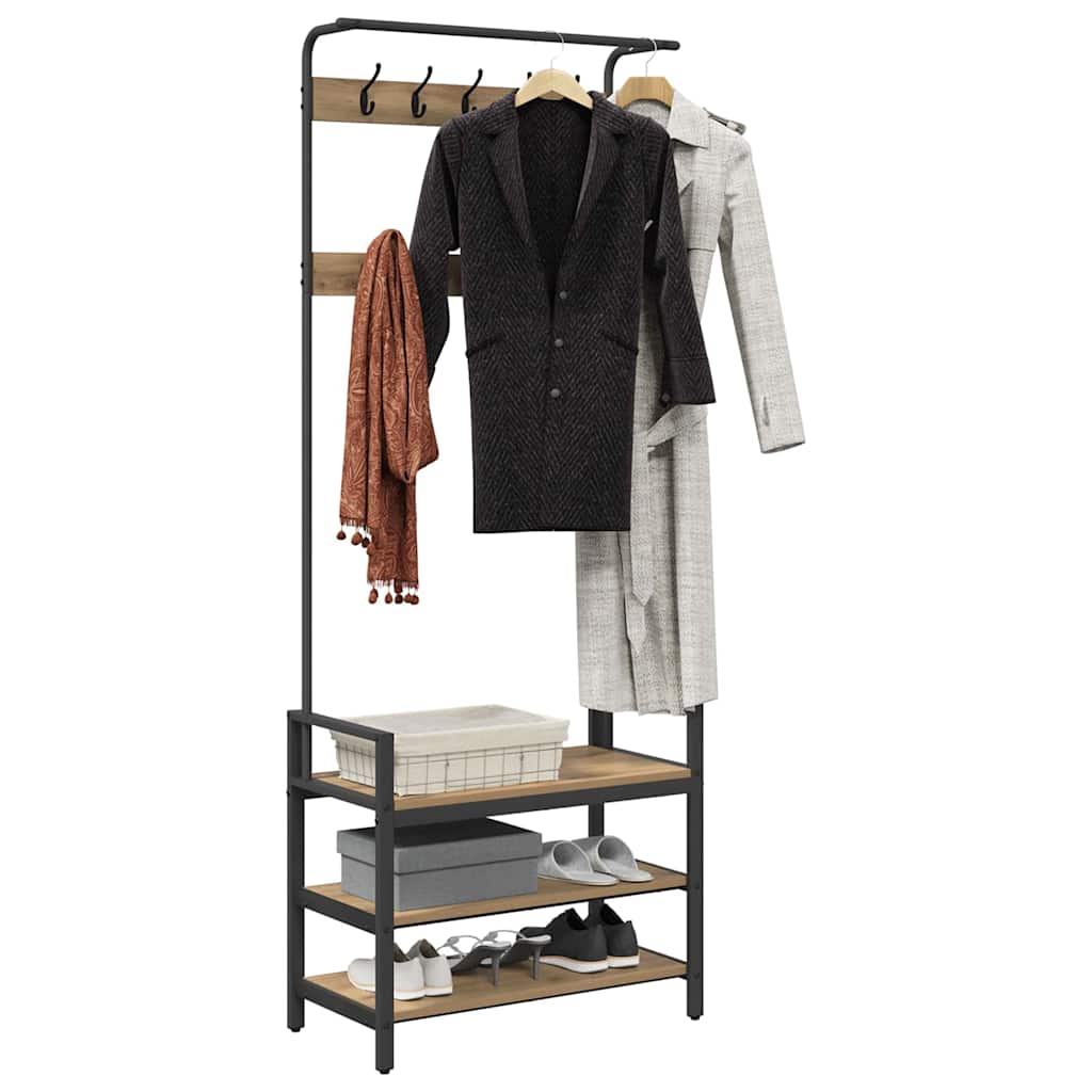 vidaXL Kapstok artisanaal eikenkleurig 75 x 34 x 184 cm Bewerkt hout