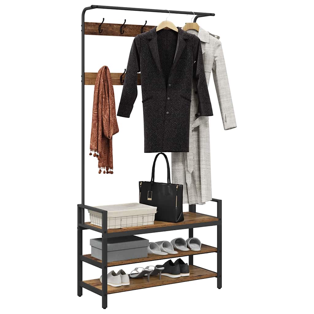 vidaXL Kapstok met plank Oud hout 95 x 34 x 184 cm Bewerkt hout