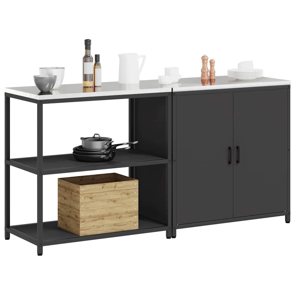 vidaXL Keukenopslag set 2 pcs Zwart 180 x 50 x 92 cm Koudgewalst staal