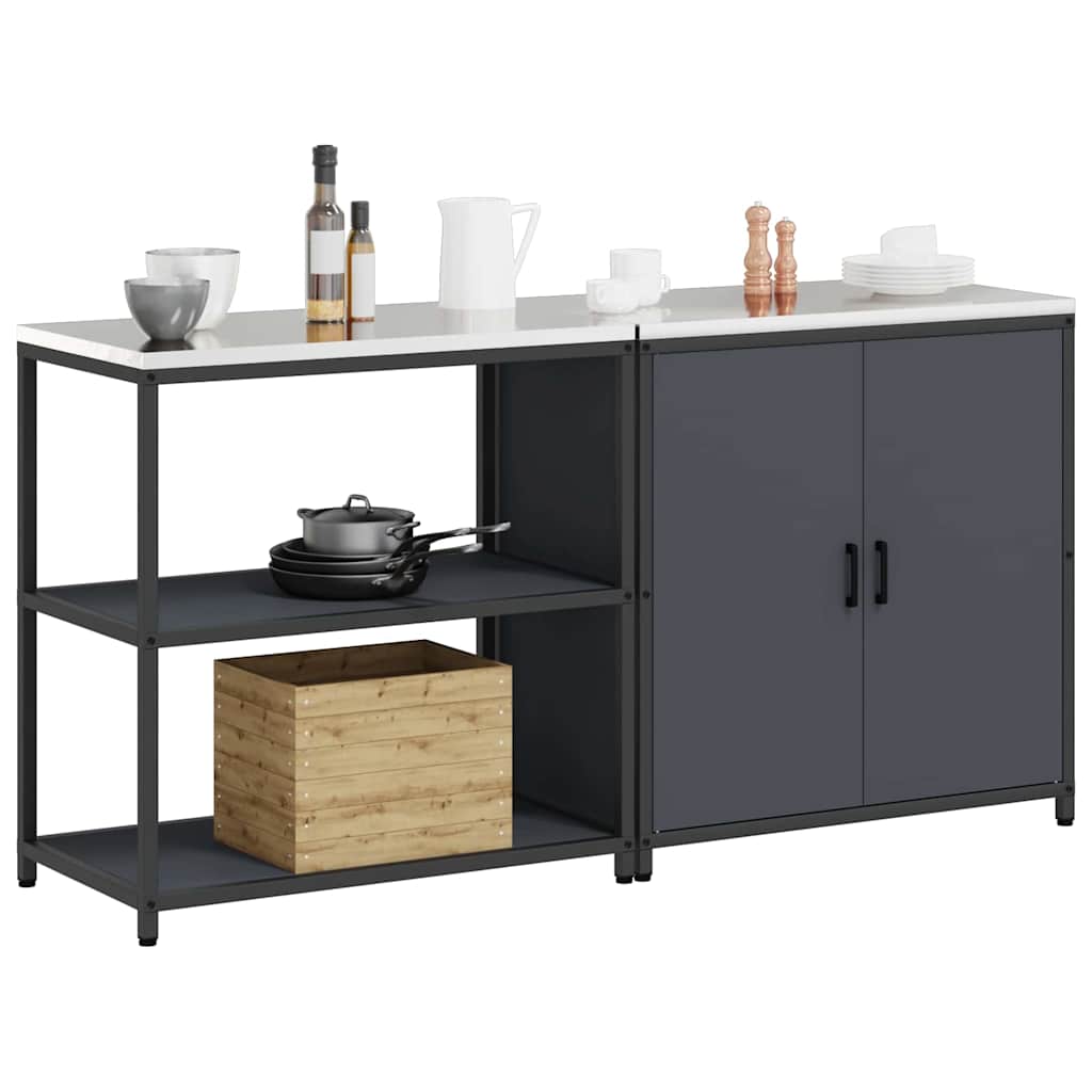 vidaXL Keukenopslag set met plank 2 pcs Antraciet 180 x 50 x 92 cm