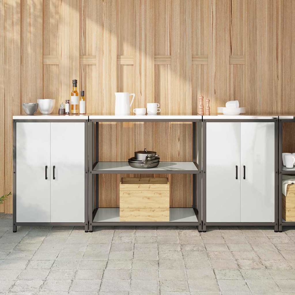 Køkkenopbevaringssæt med hylde med opbevaring med dør 3 pcs Sølv 210 x 50 x 92 cm