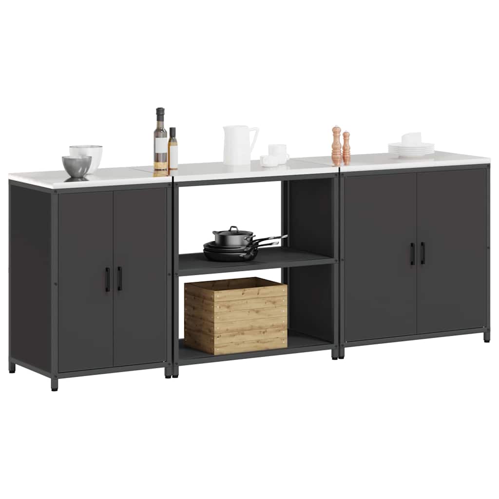vidaXL Keuken Opslag Set met plank Anders met opslag met de deur 3 pcs Zwart 210 x 50 x 92 cm