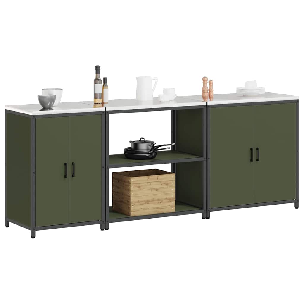 vidaXL Keuken Opslag Set met plank Anders met opslag 3 pcs Olijf Groen 210 x 50 x 92 cm