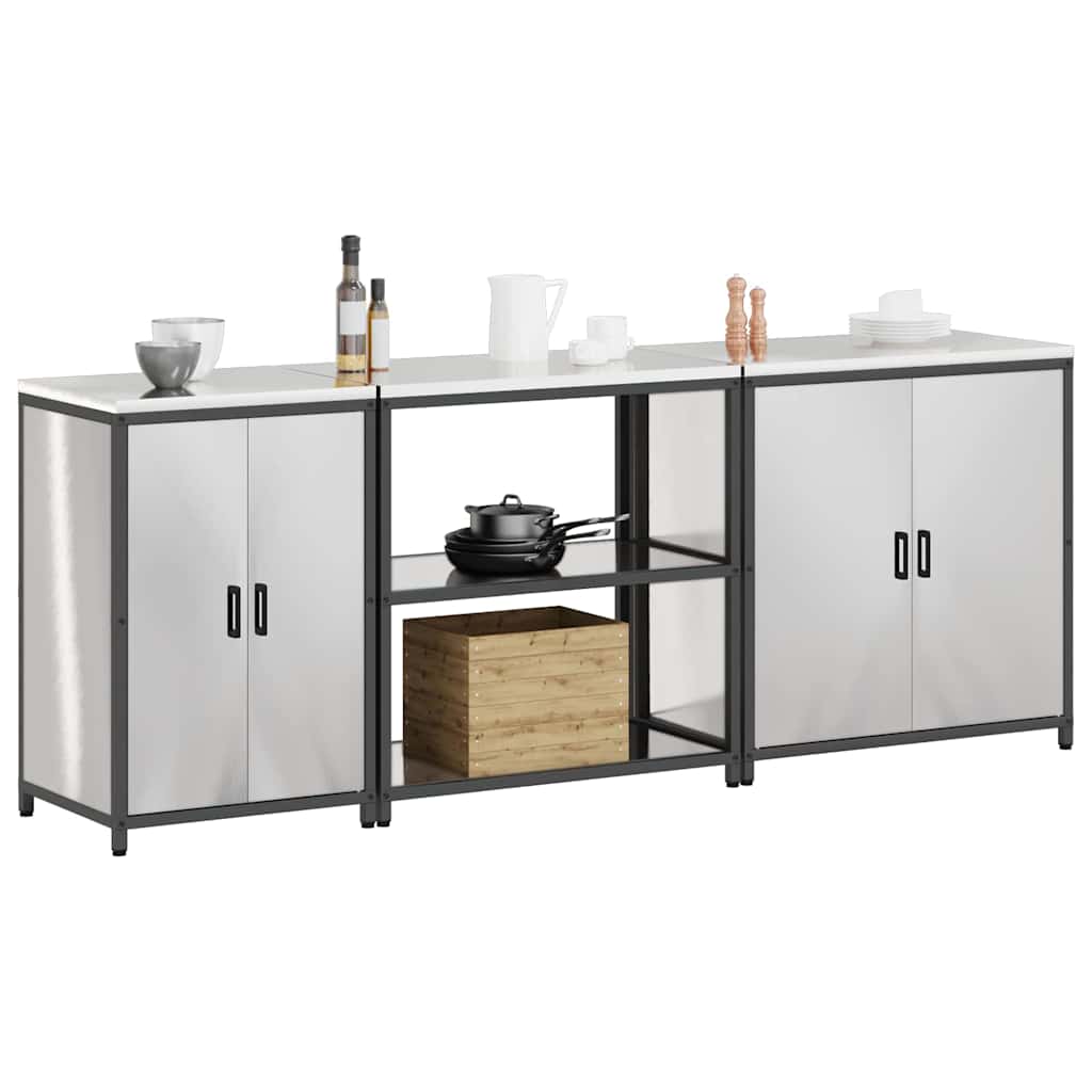 vidaXL Keuken Opslag Set 3 pcs Zilver 210 x 50 x 92 cm Roestvrij staal