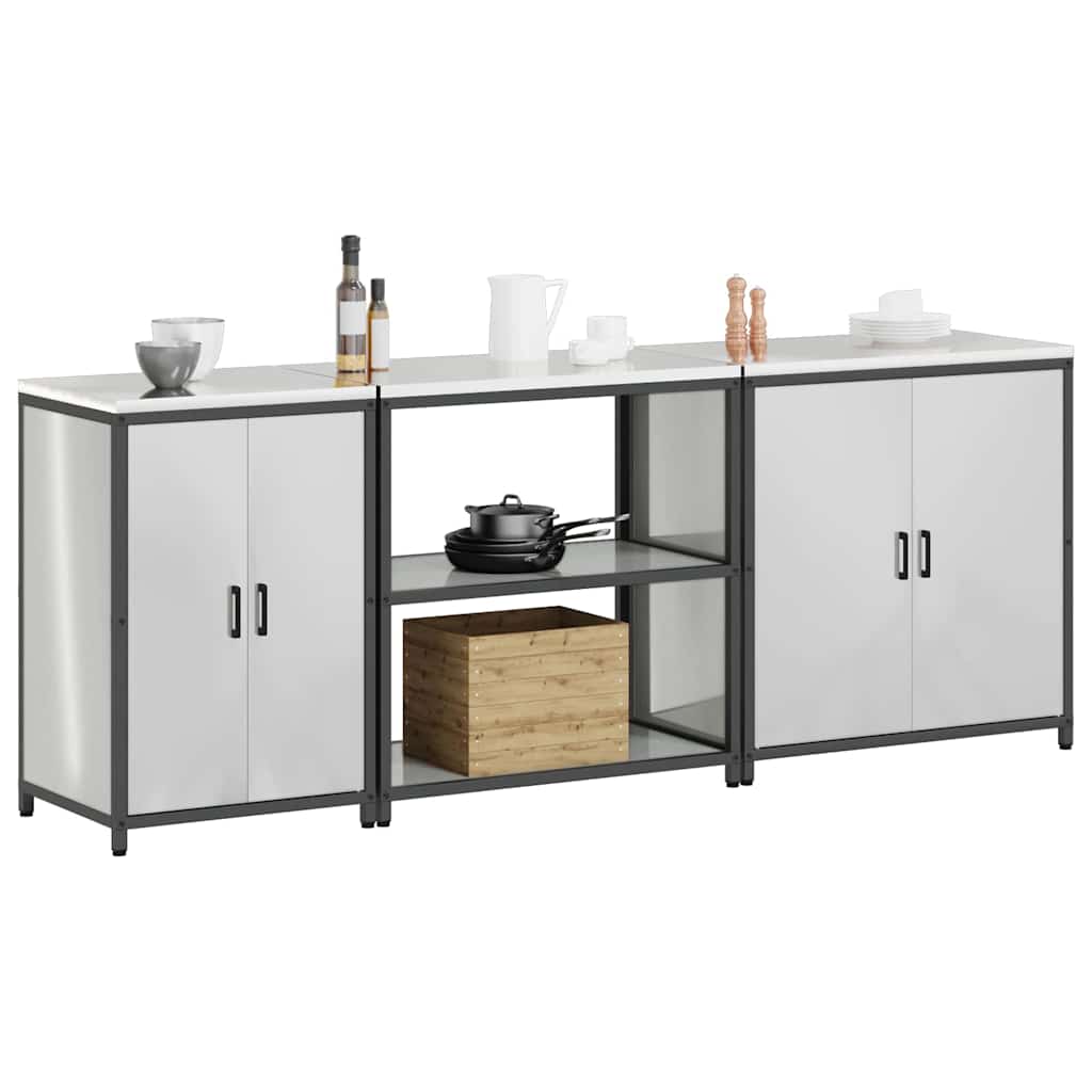 vidaXL Keuken Opslag Set met plank Anders met opslag met de deur 3 pcs Zilver 210 x 50 x 92 cm