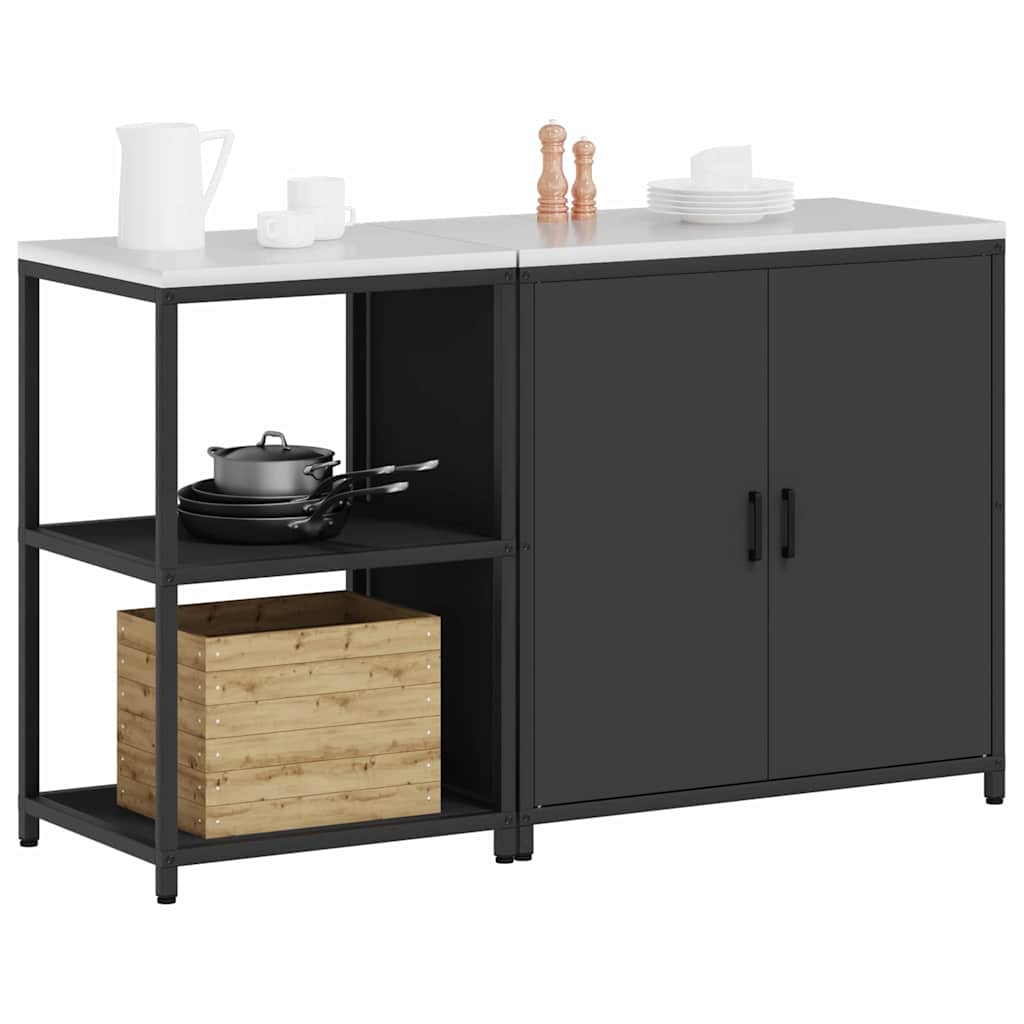 vidaXL Keukenopslag set 2 pcs Zwart 150 x 50 x 92 cm Koudgewalst staal